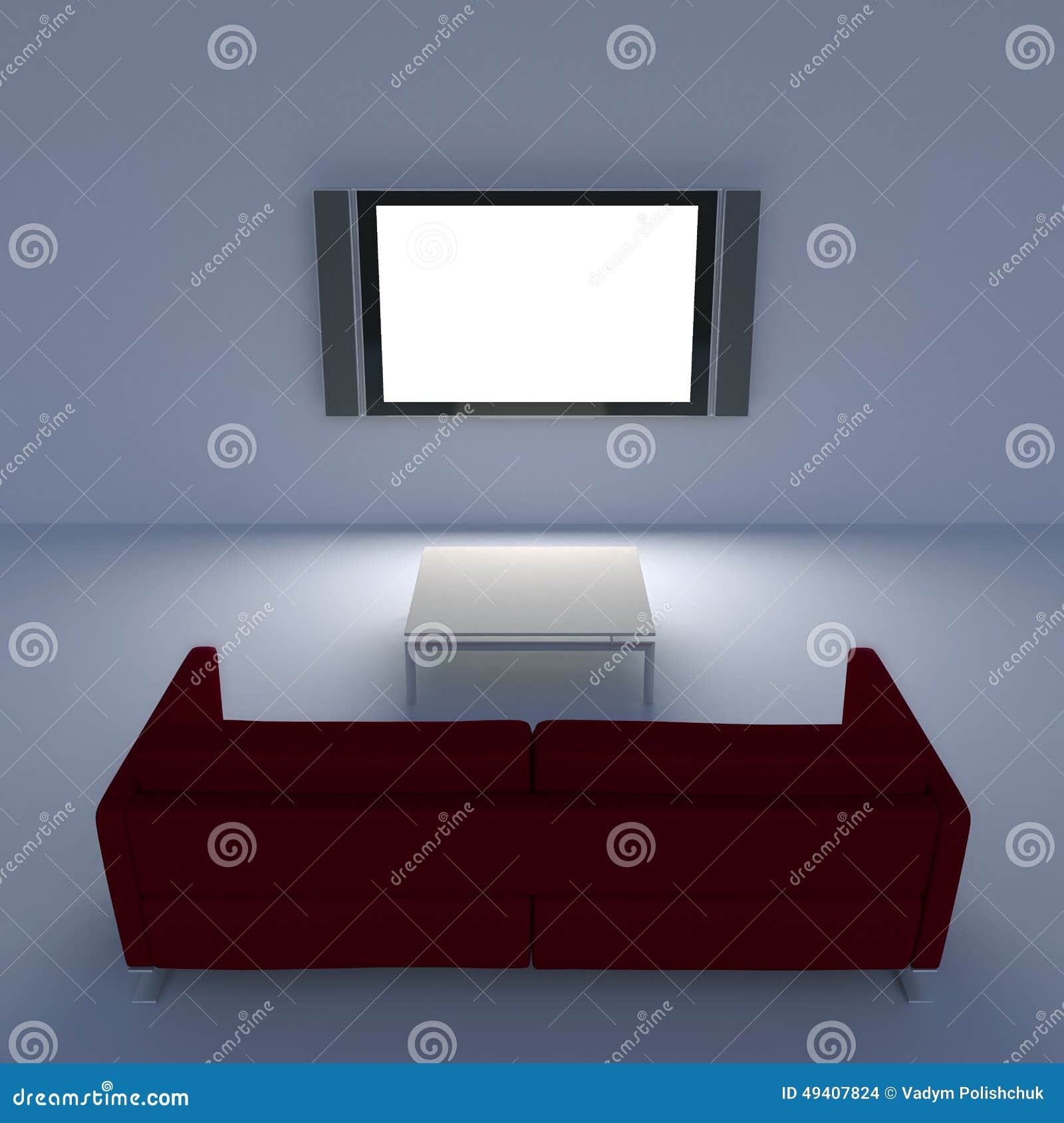 Red Sofa with a Flat Screen TV on the Wall Stock Illustration