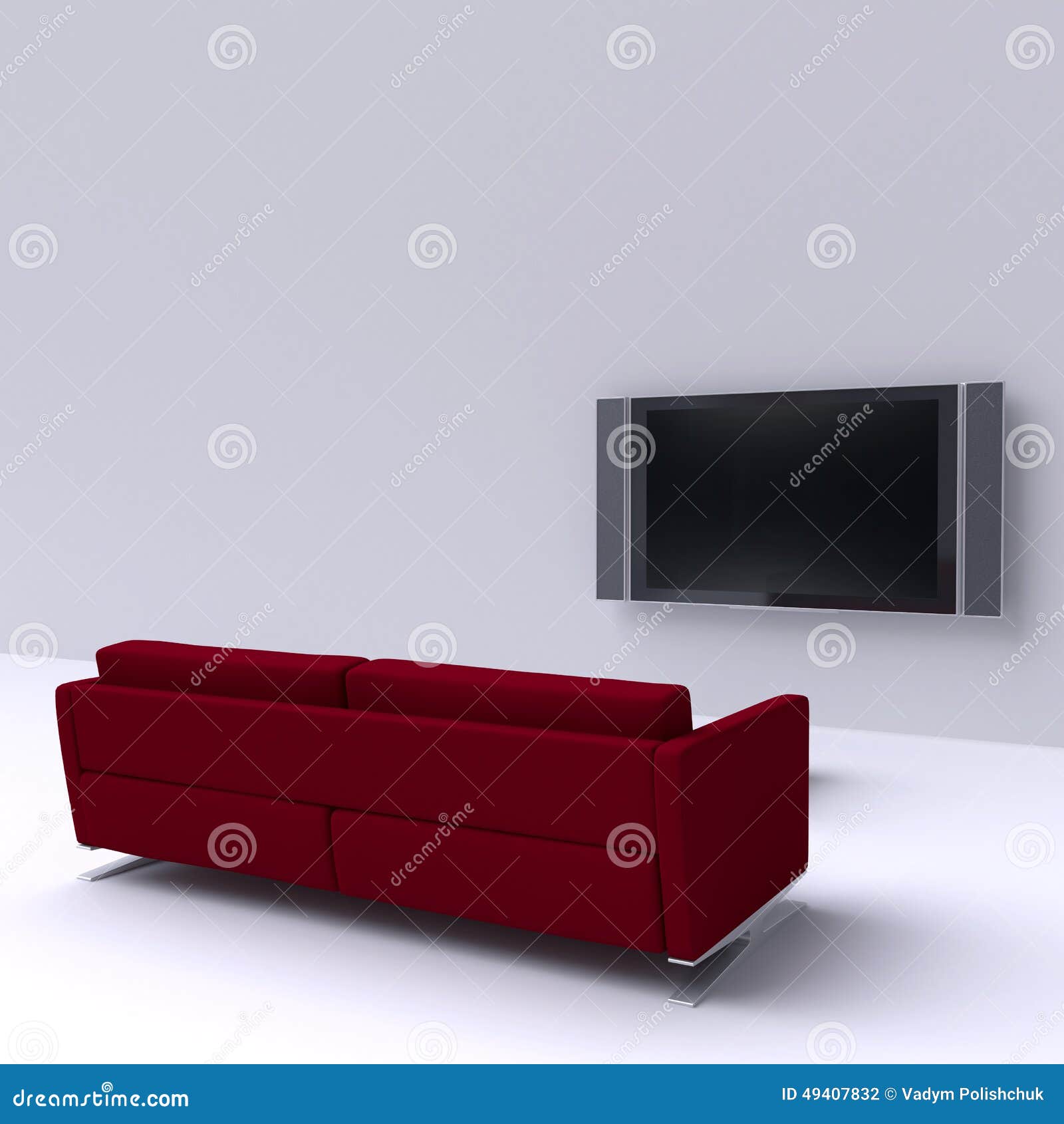 Red Sofa with a Flat Screen TV on the Wall Stock Illustration