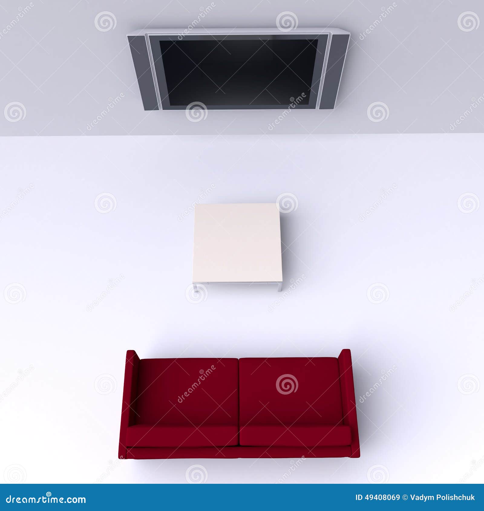 Red Sofa with a Flat Screen TV on the Wall Stock Illustration