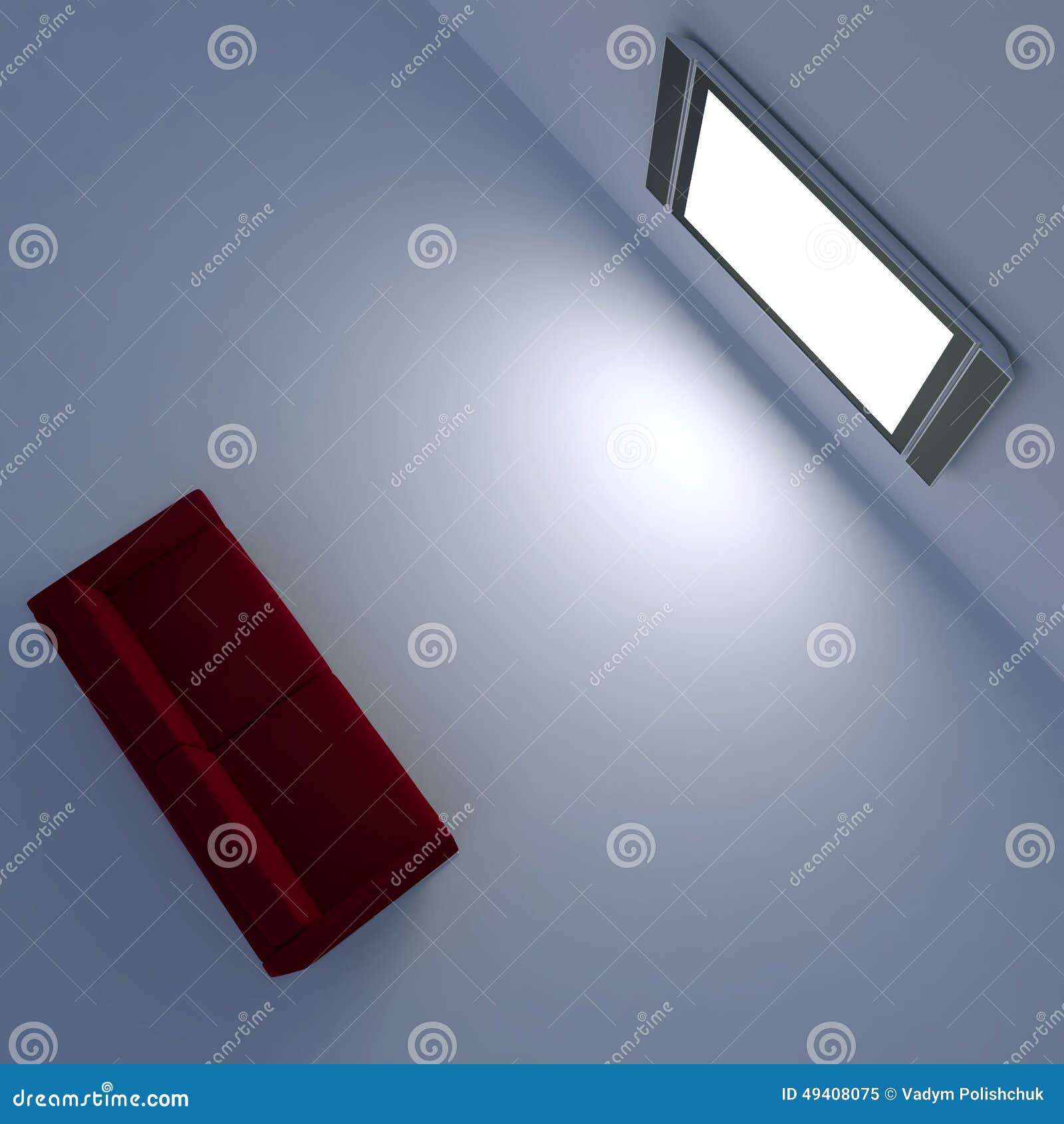 Red Sofa with a Flat Screen TV on the Wall Stock Illustration