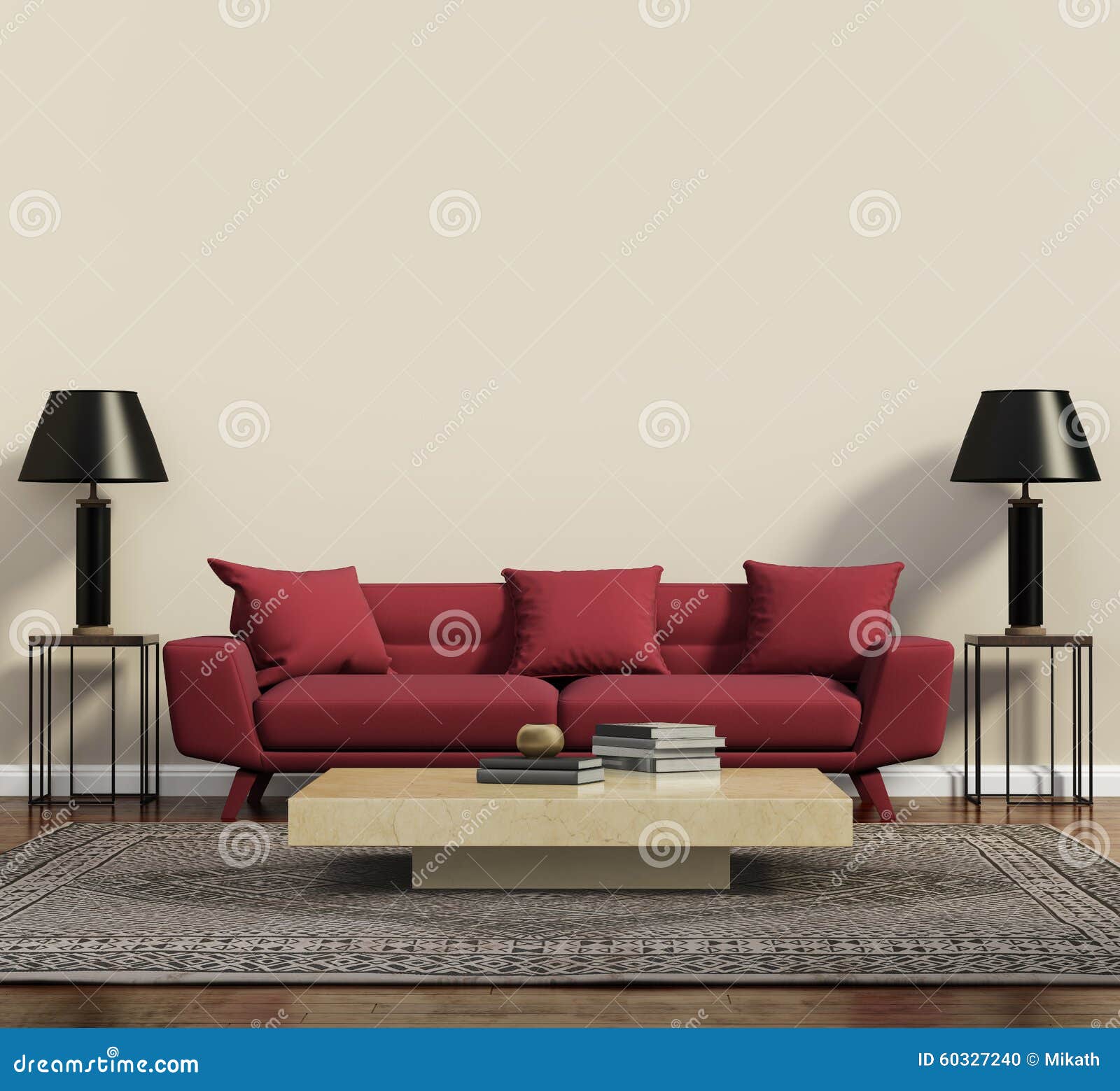 Red Sofa in a Modern Contemporary Living Room Stock Illustration