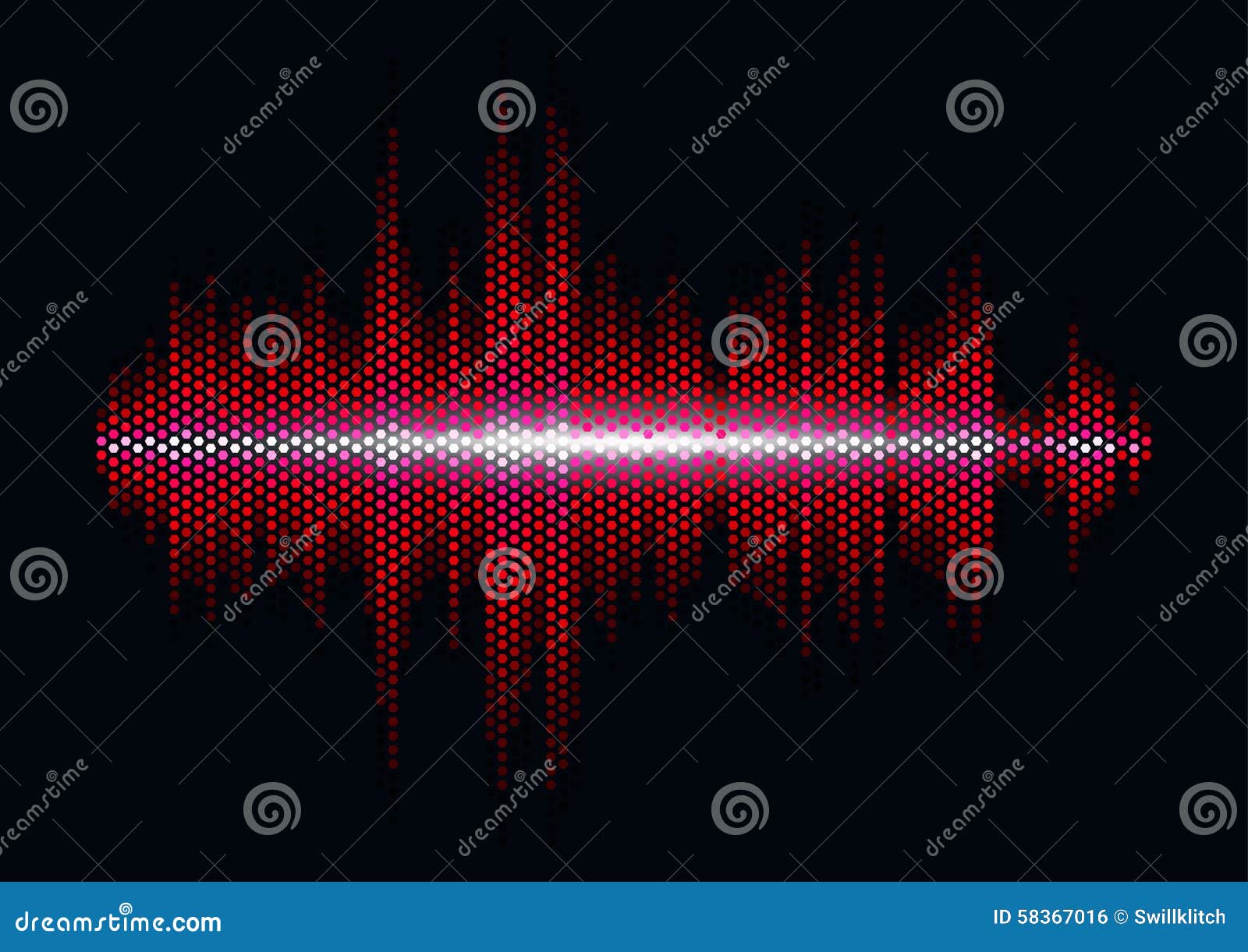 Red Sound Waveform with Hex Grid Light Filter Stock Vector