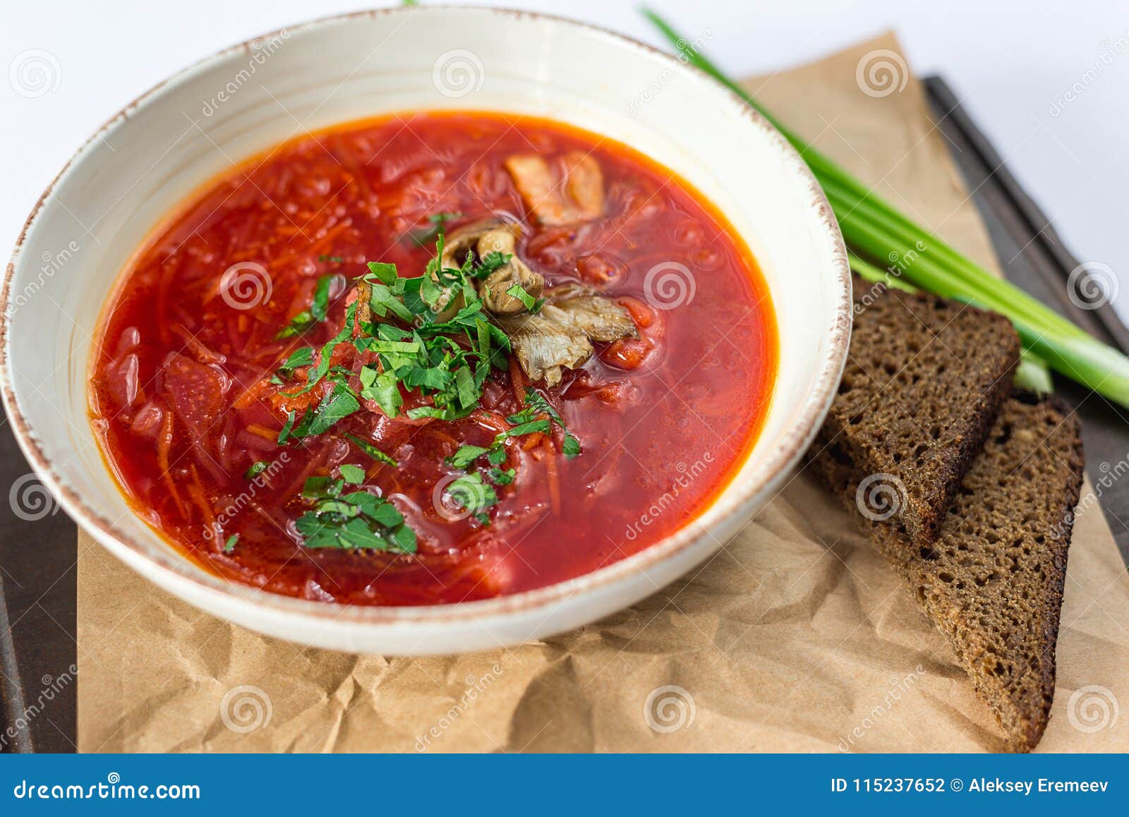 Red Soup with Rolls on White Table Stock Photo Image of healthy