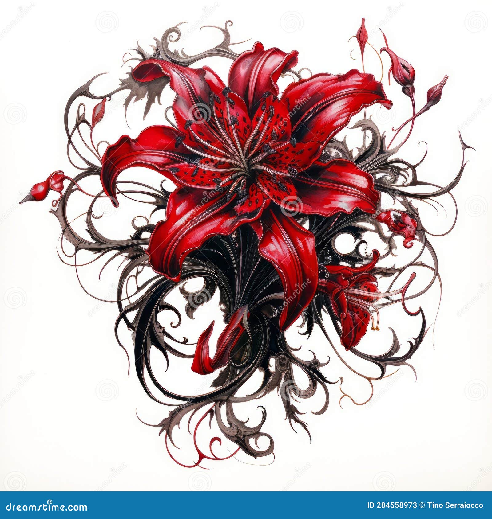 Red spider lily tattoo located on the upper arm