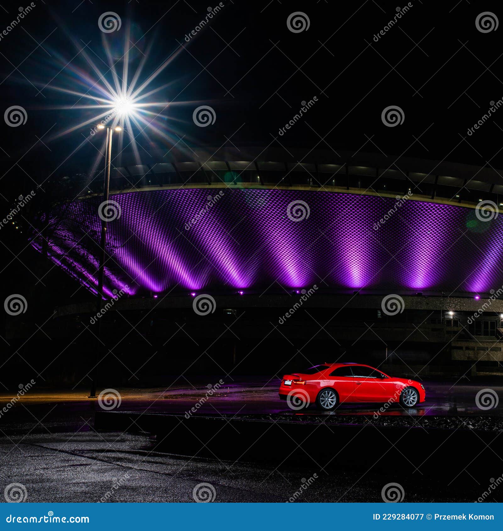 Red sport car at night stock image. Image of light, screenshot 229284077