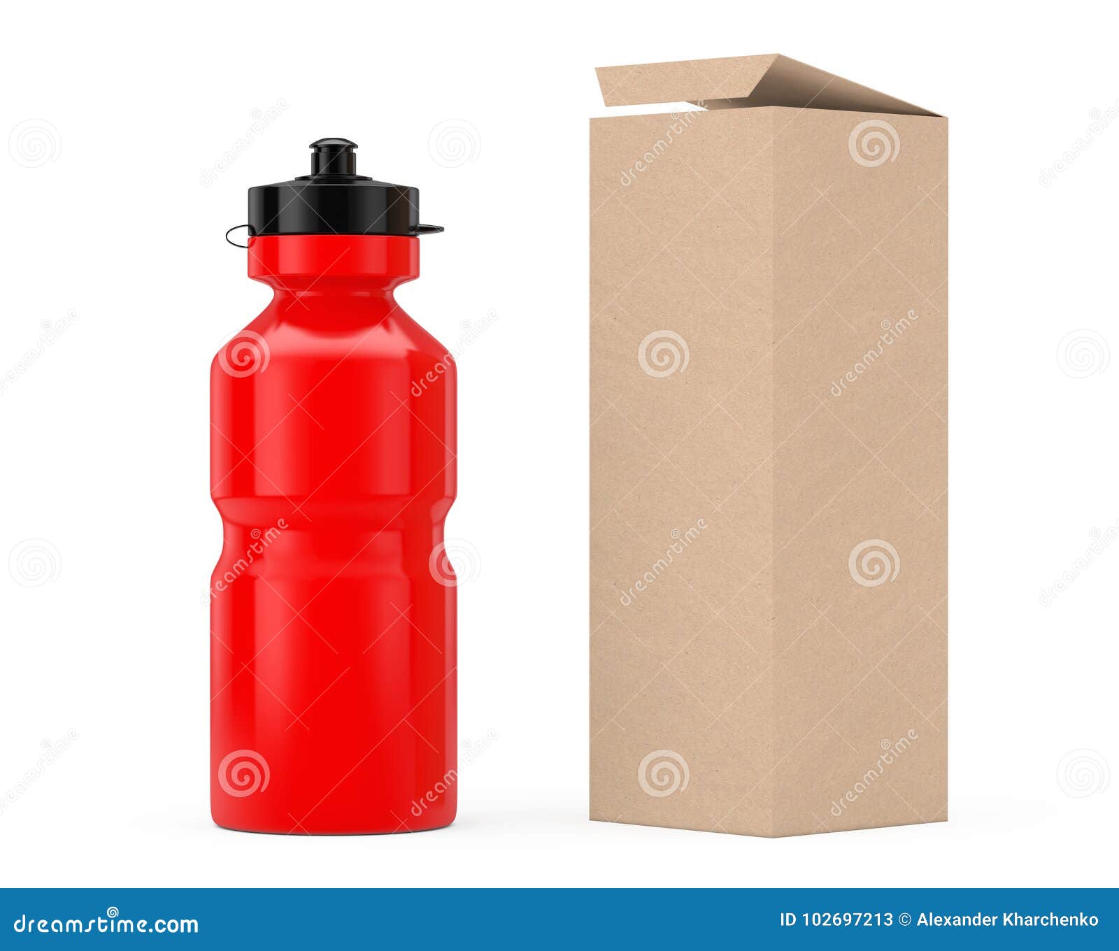 Download Red Sport Plastic Water Bottle Mockup With Cardboard Kraft ...