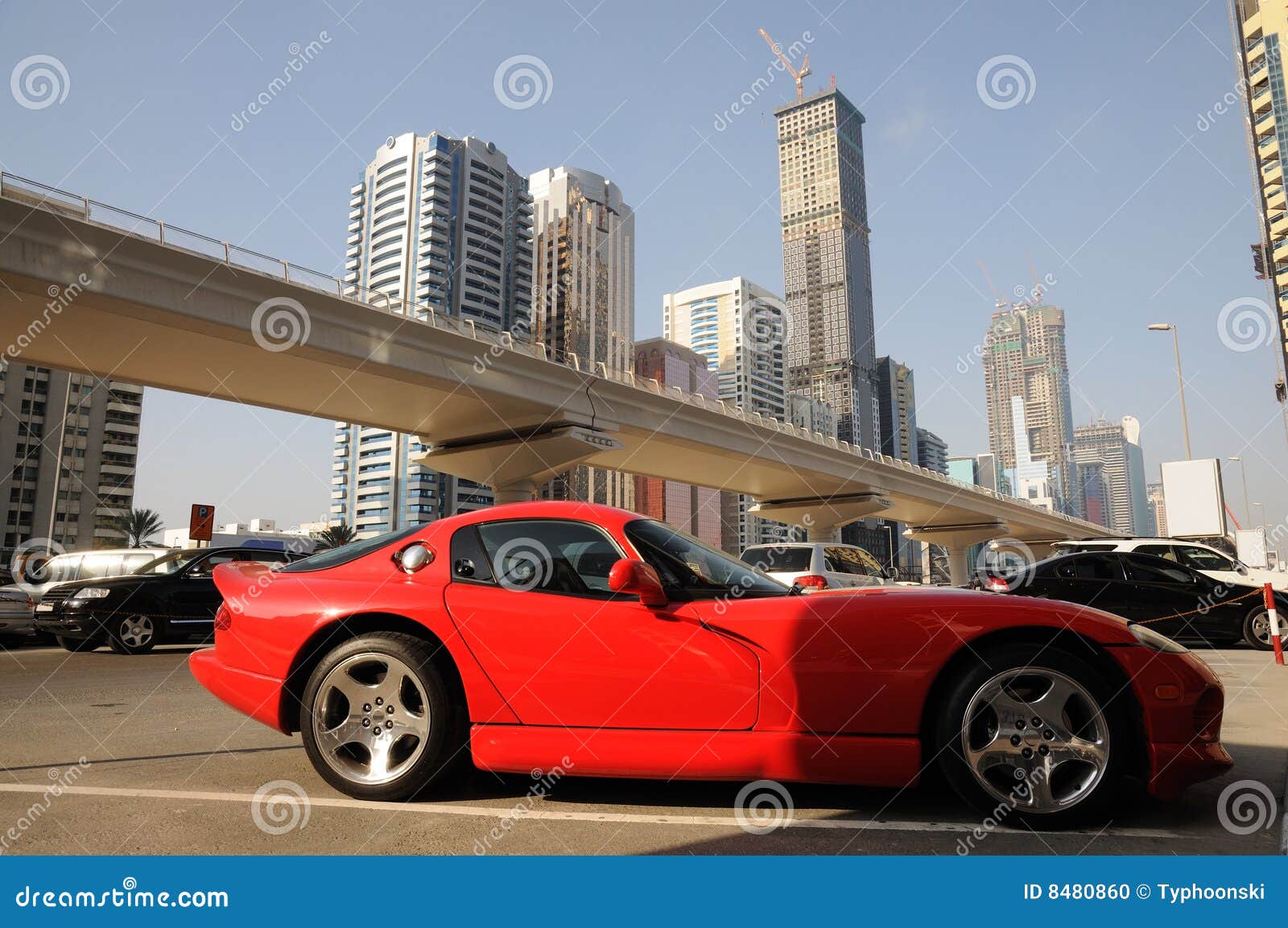 Red Sports Car in Dubai stock photo. Image of emirates 8480860