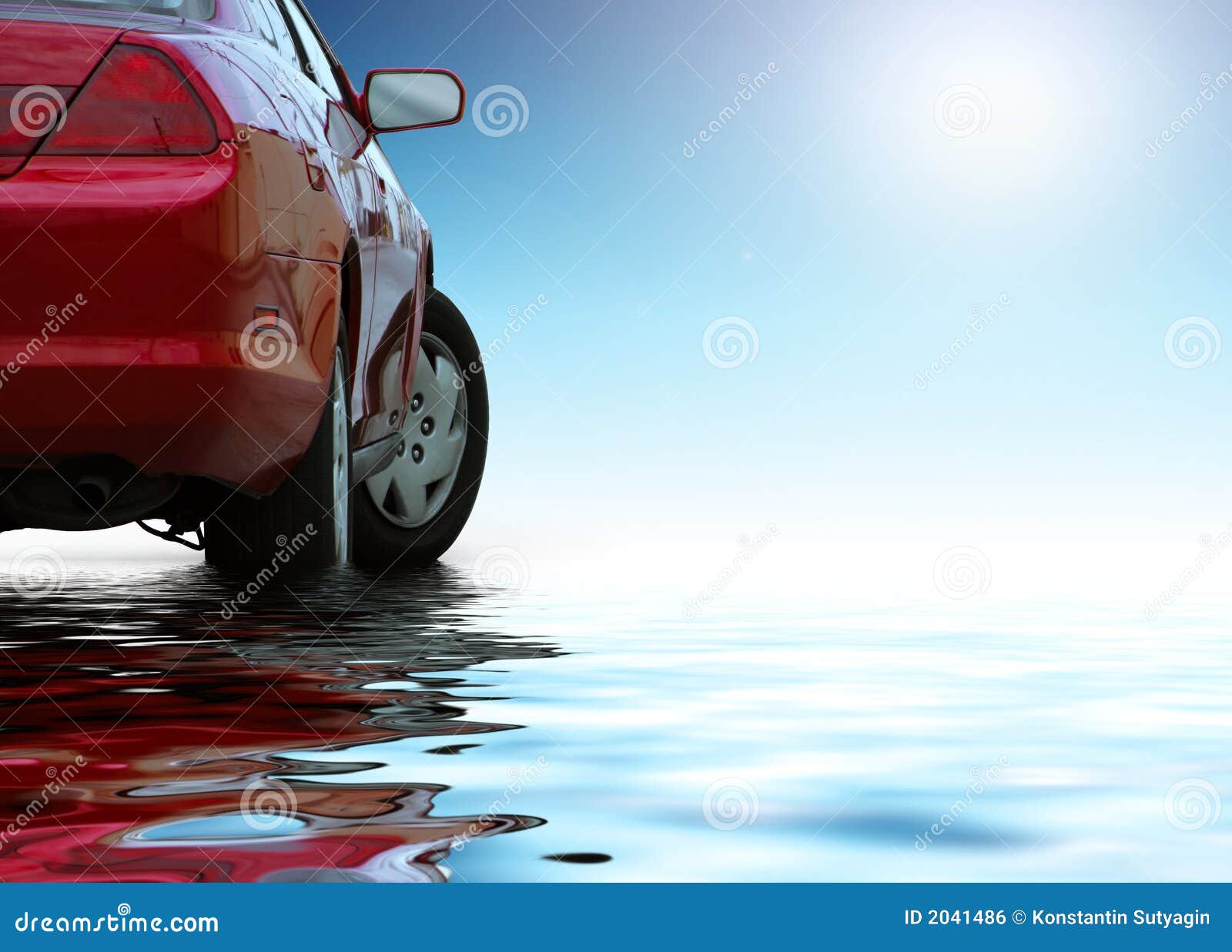 Red Sporty Car Reflects in Water Stock Photo Image of race, clean