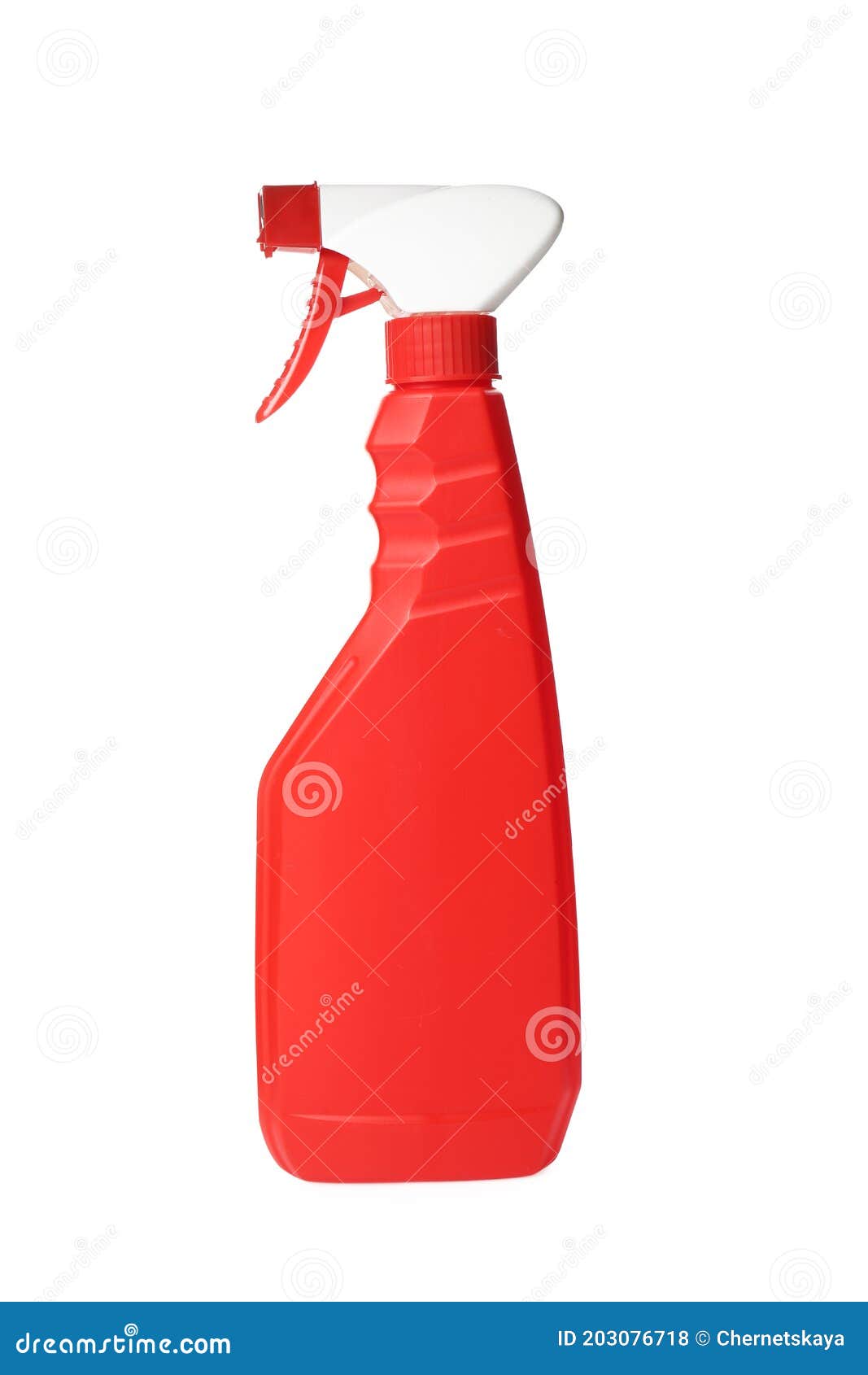 Red Spray Bottle of Cleaning Product Isolated on White Stock Photo