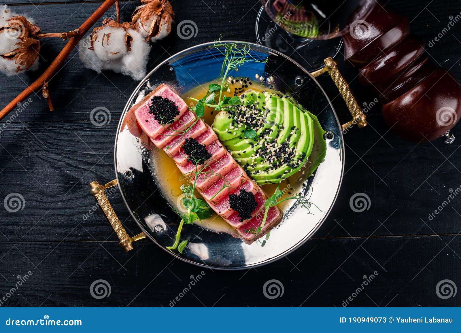 Red Steak Tuna Grilled Bbq with Avocado Stock Image Image of diet