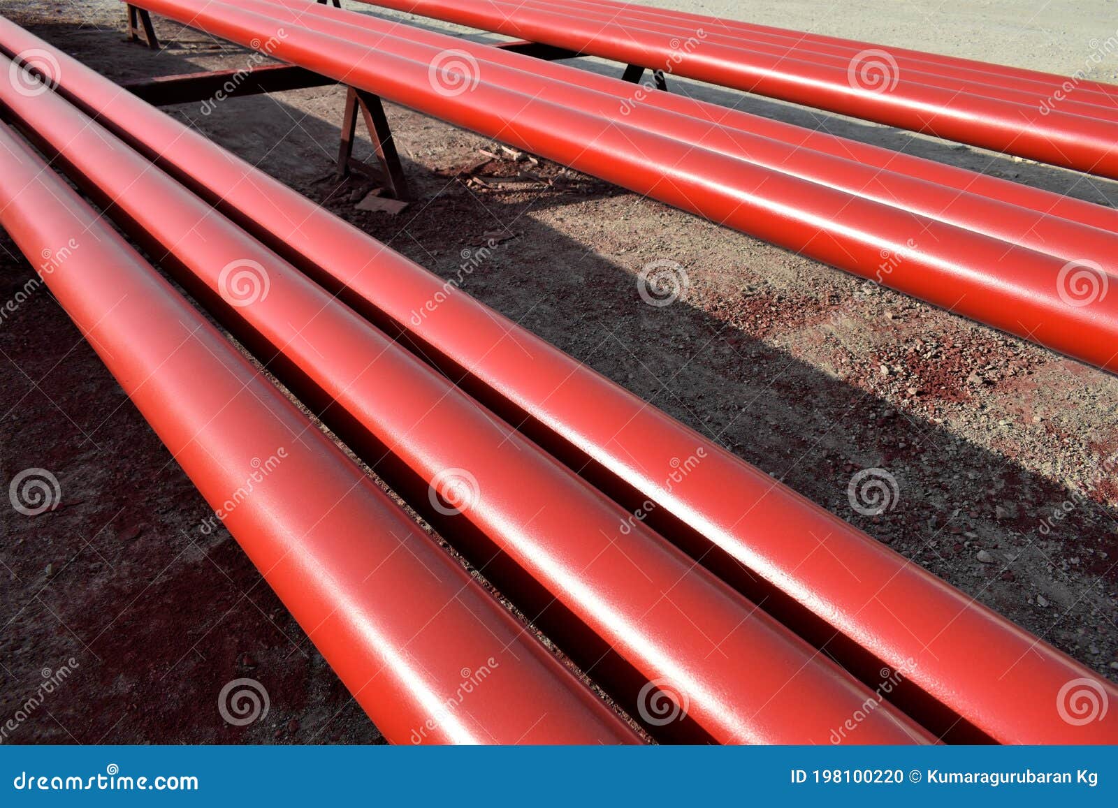 Red Steel Pipes for Fire Fighting System and Extinguishing Water Lines in  Industrial Building. Paint Shop Stock Photo - Image of extinguishing,  background: 198100220