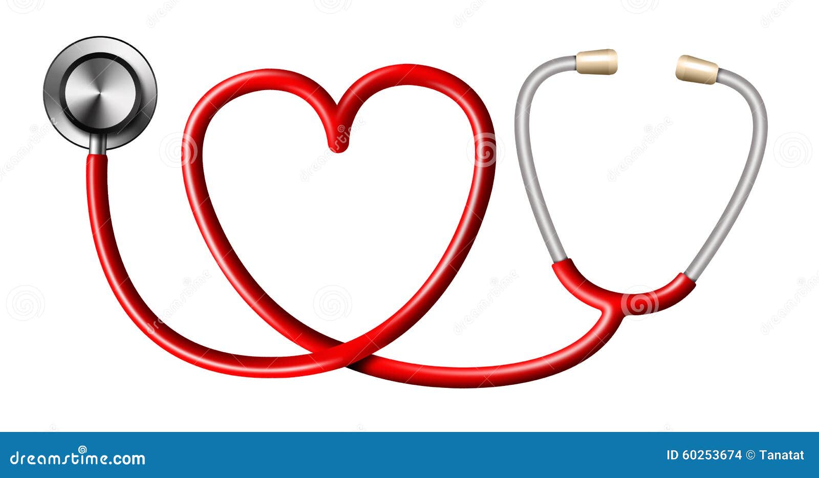 Red Stethoscope in Shape of Heart on White Stock Illustration