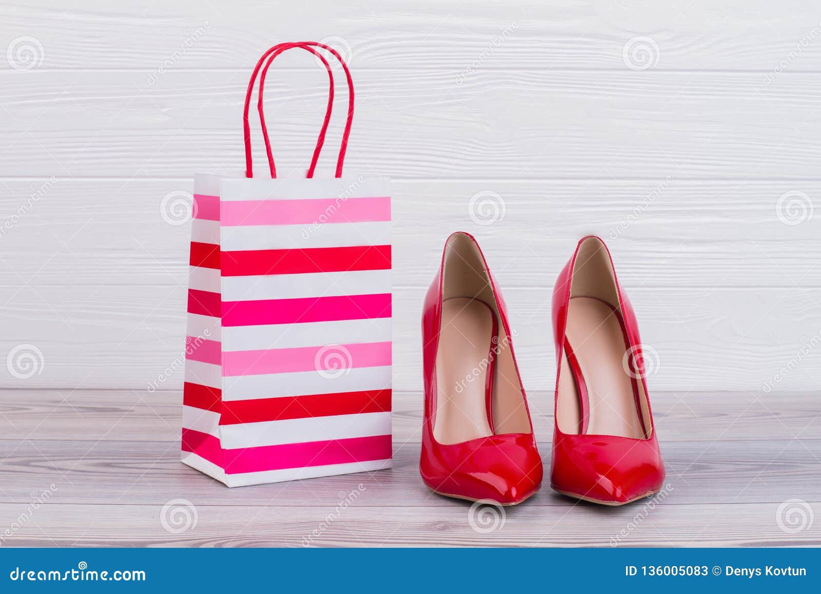 Red Stilettos and Paper Gift Bag. Stock Image - Image of business ...