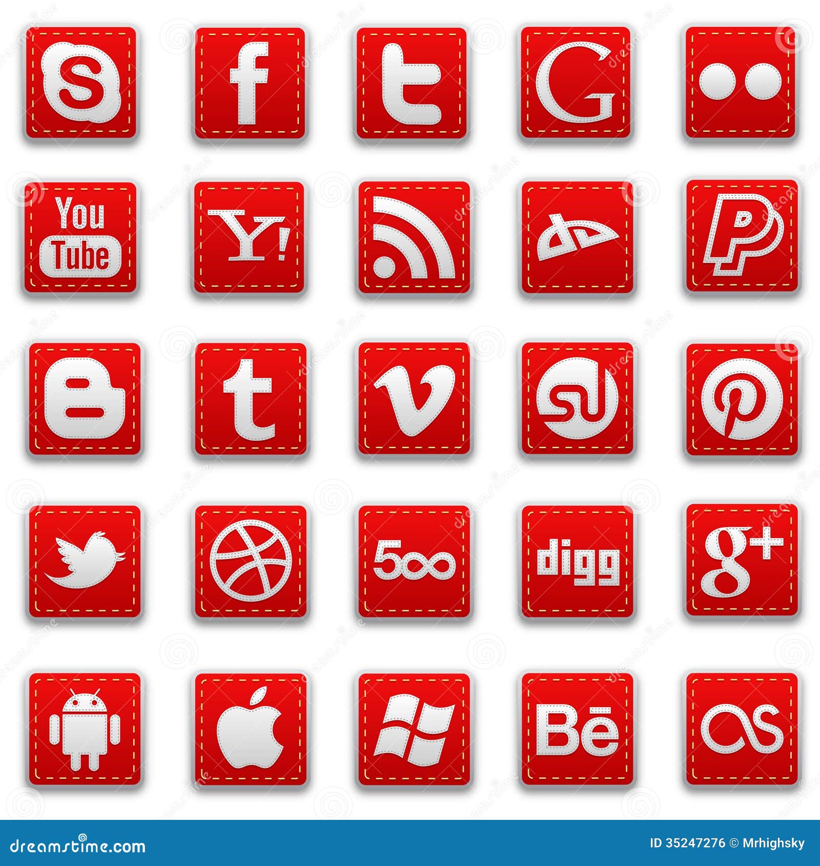 Red Stitched Social Media Icons Editorial Photo Image 35247276