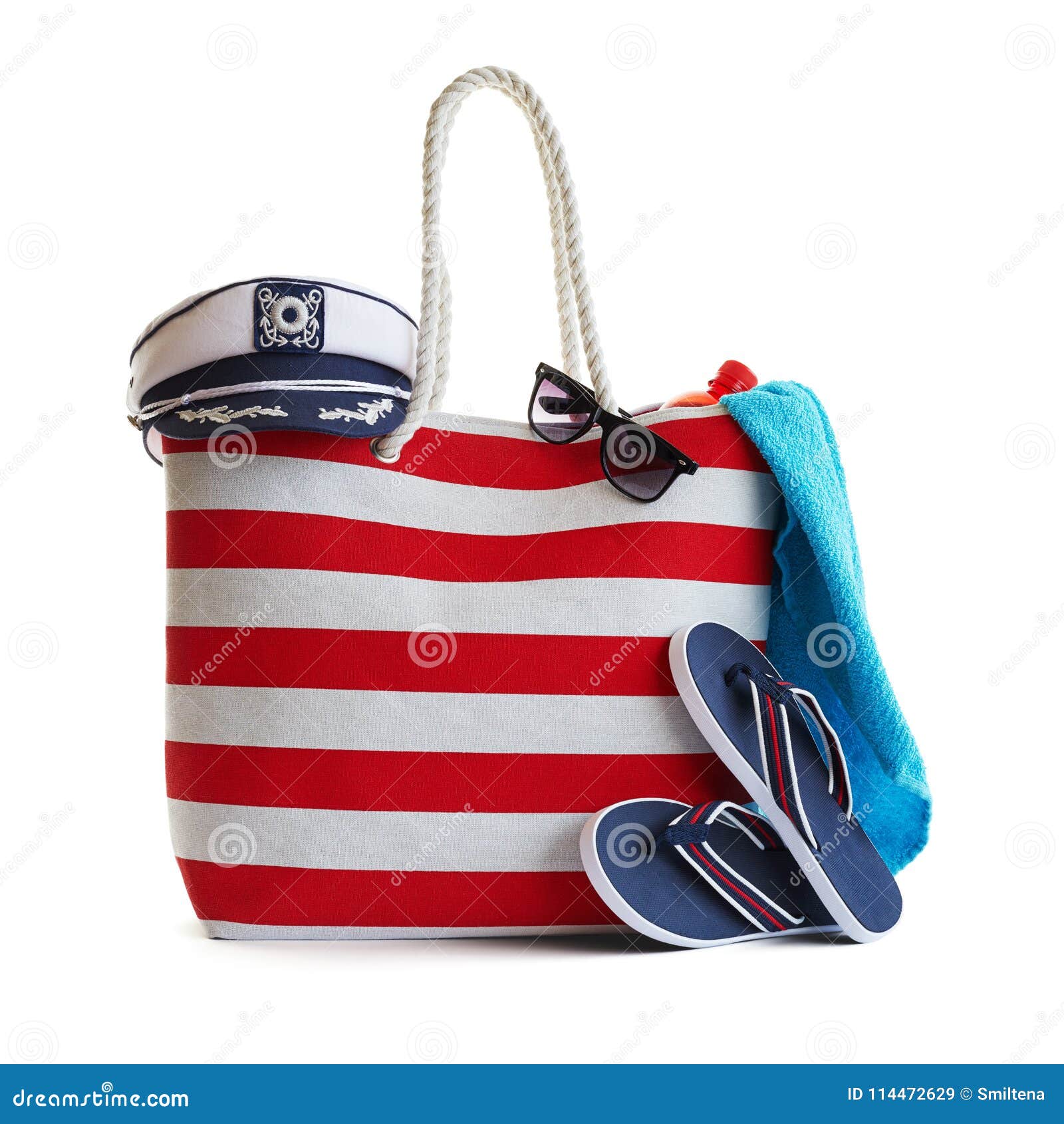 Red Stripe Beach Bag and Other Accessories Stock Image - Image of ...