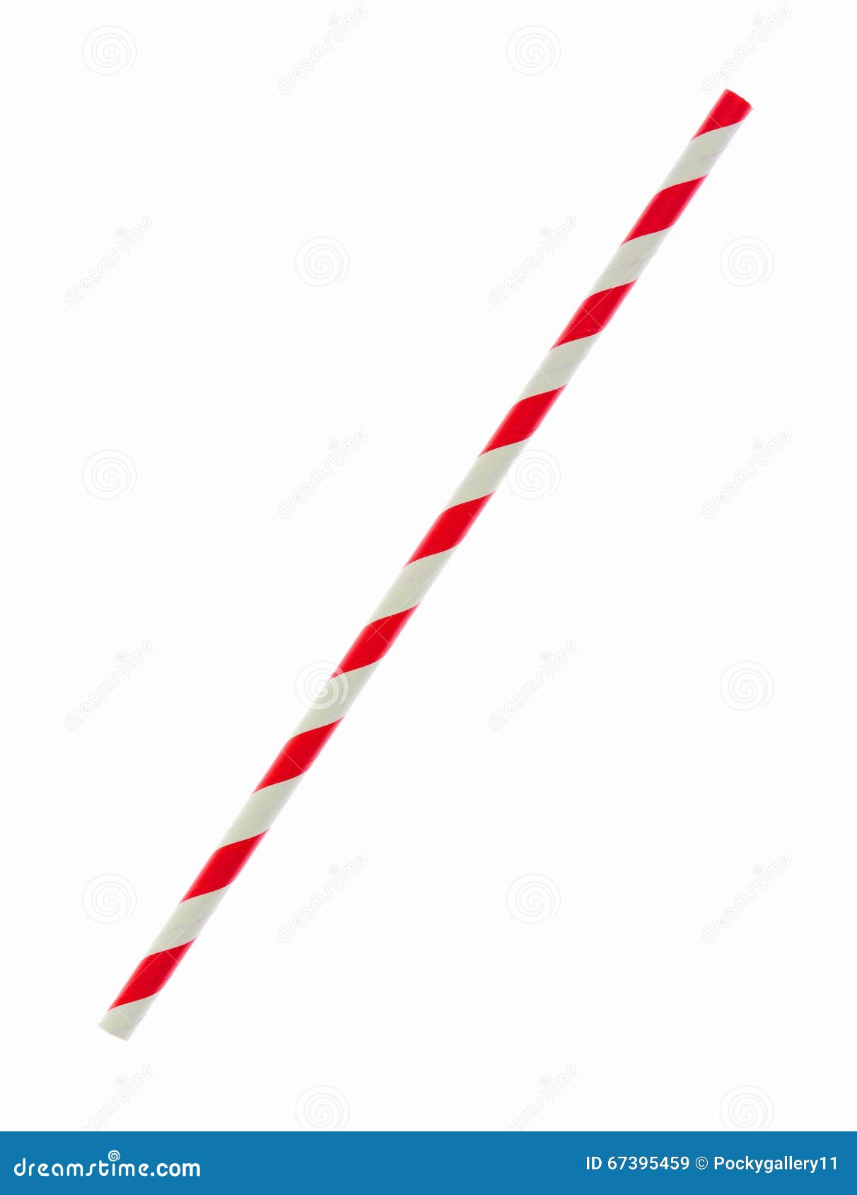 red striped papaer straw  on white