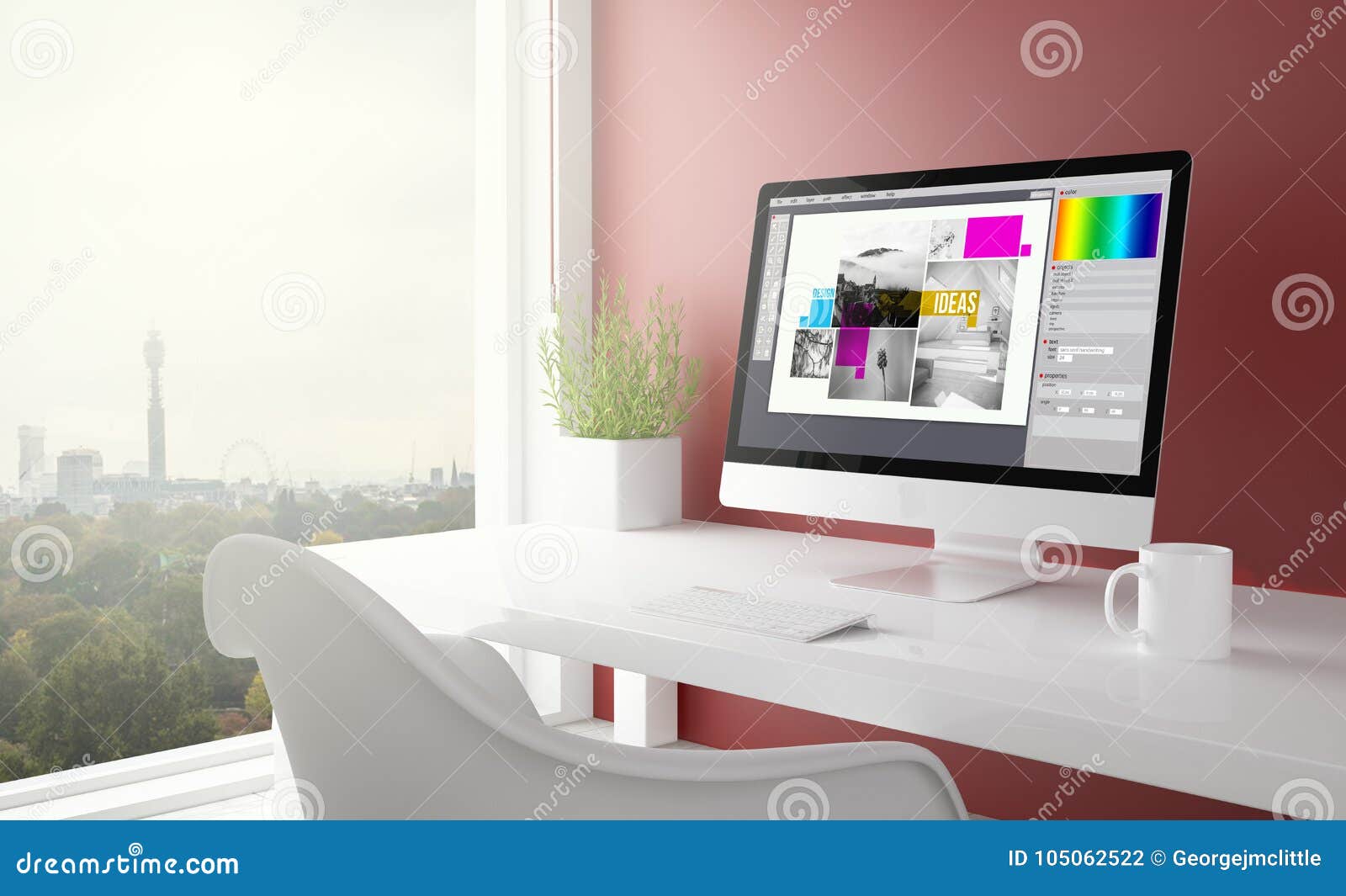 Red Studio with Graphic Design Computer Stock Photo - Image of interior,  creative: 105062522