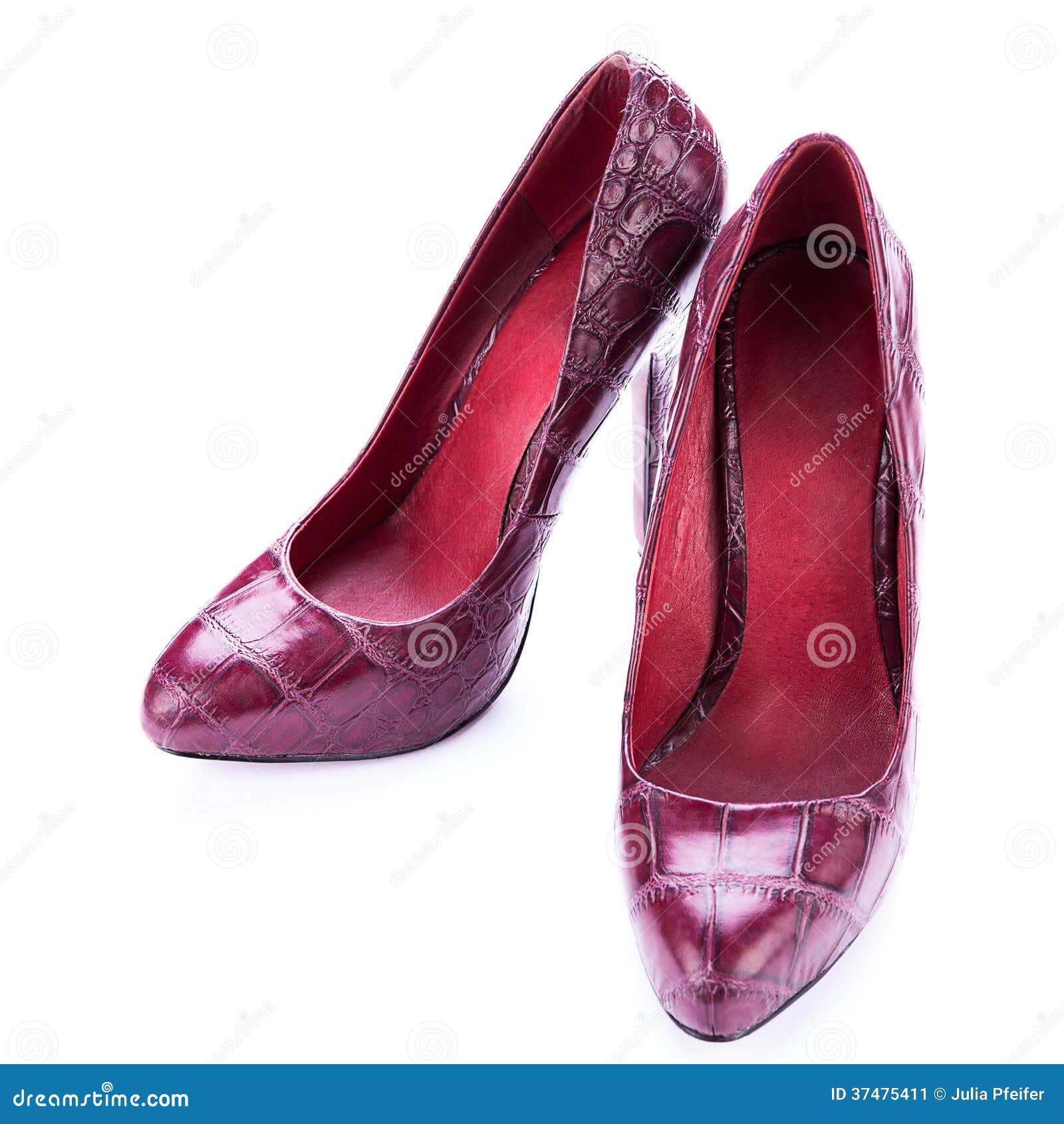 Red Stylish Leather High Heels Isolated On White Stock Image Image of