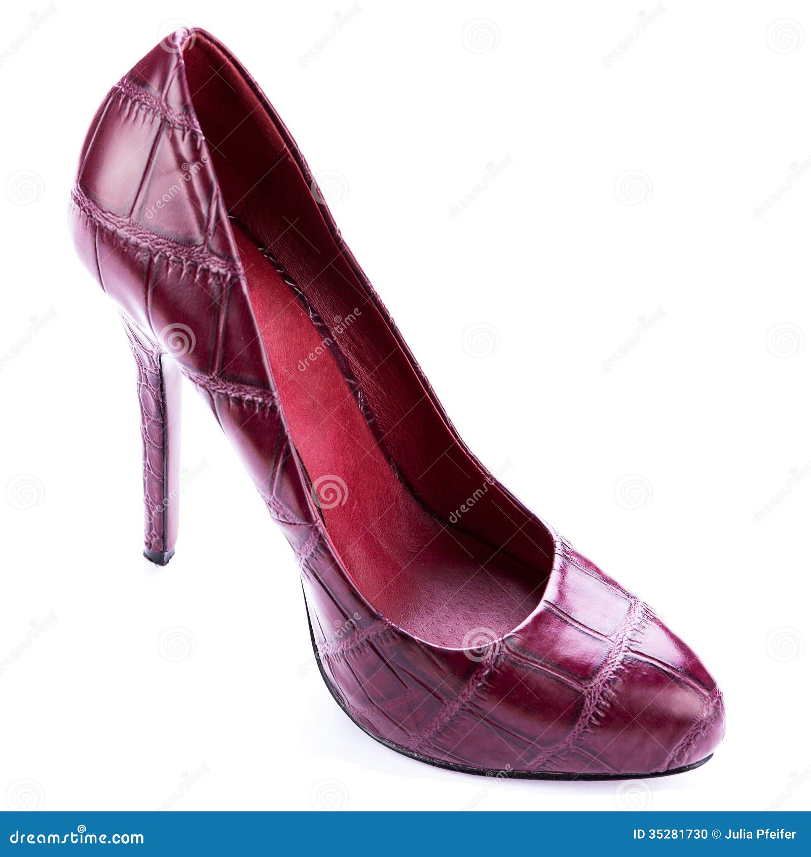 Red Stylish Leather High Heels Isolated On White Stock Photo - Image of ...