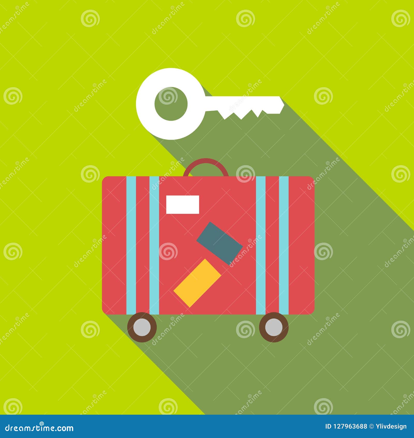 Red Suitcase and Key Icon, Flat Style Stock Illustration Illustration