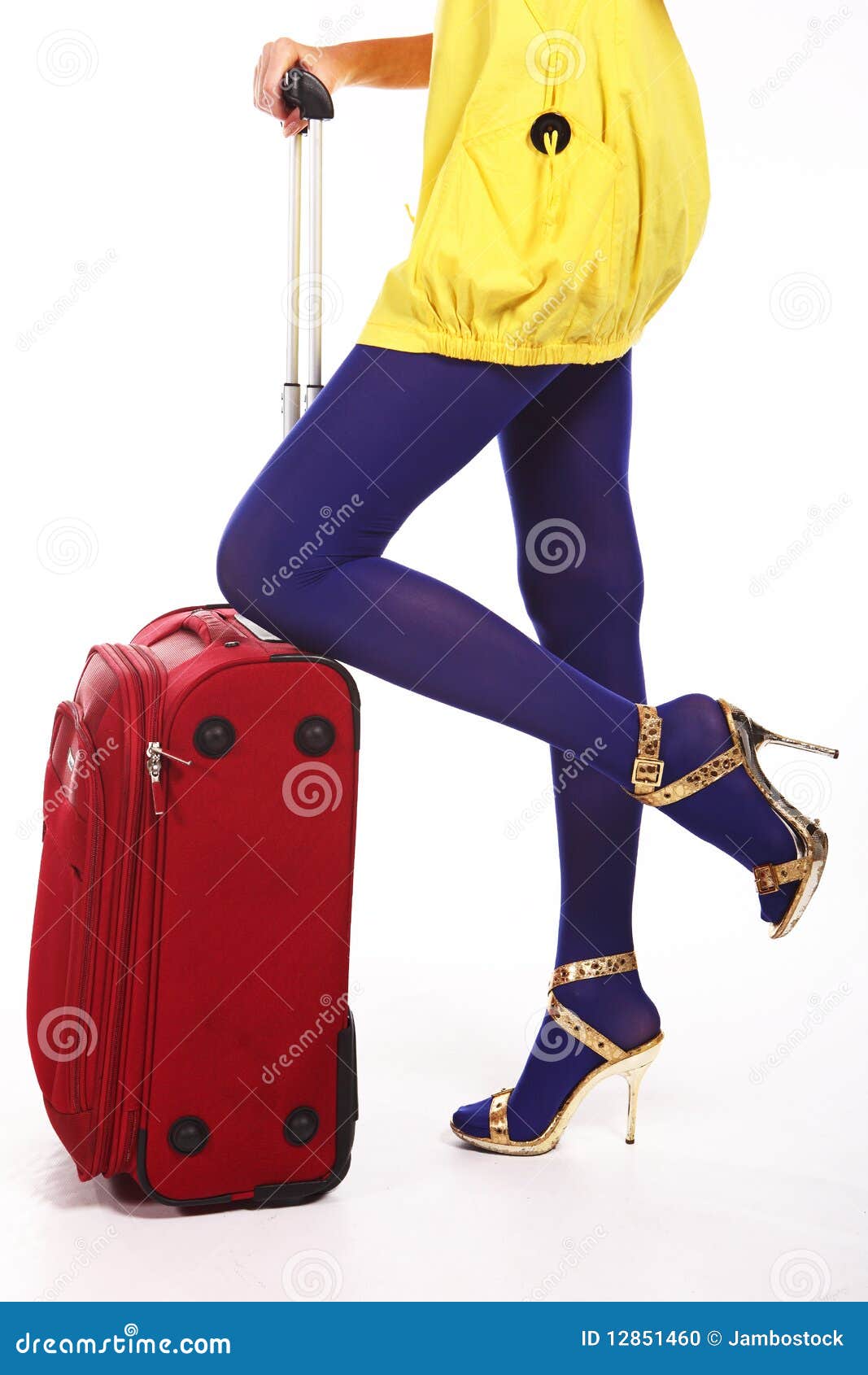 Red Suitcase and Women S Legs Stock Photo - Image of attractive ...