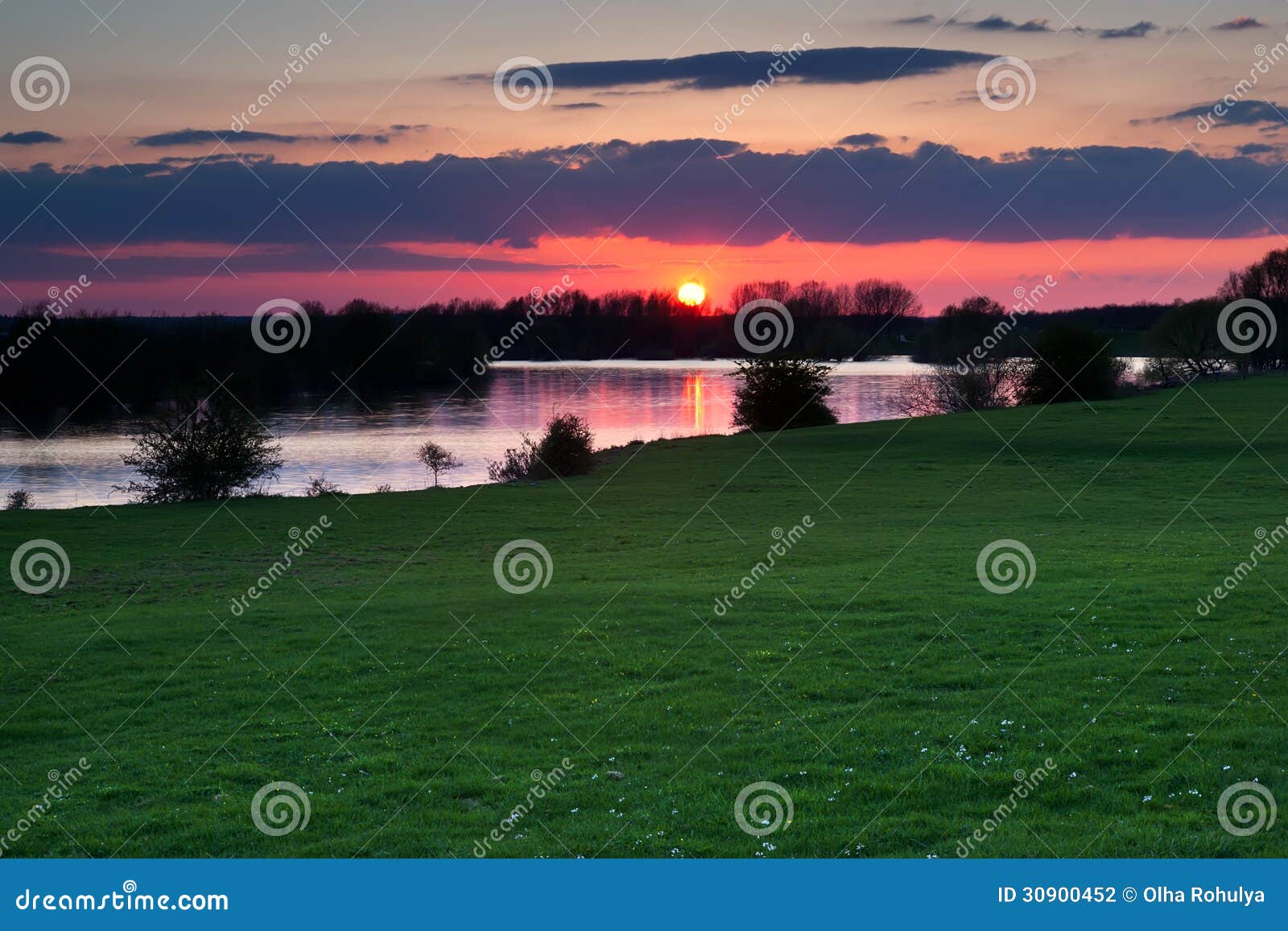 red sunset over river in gelderland