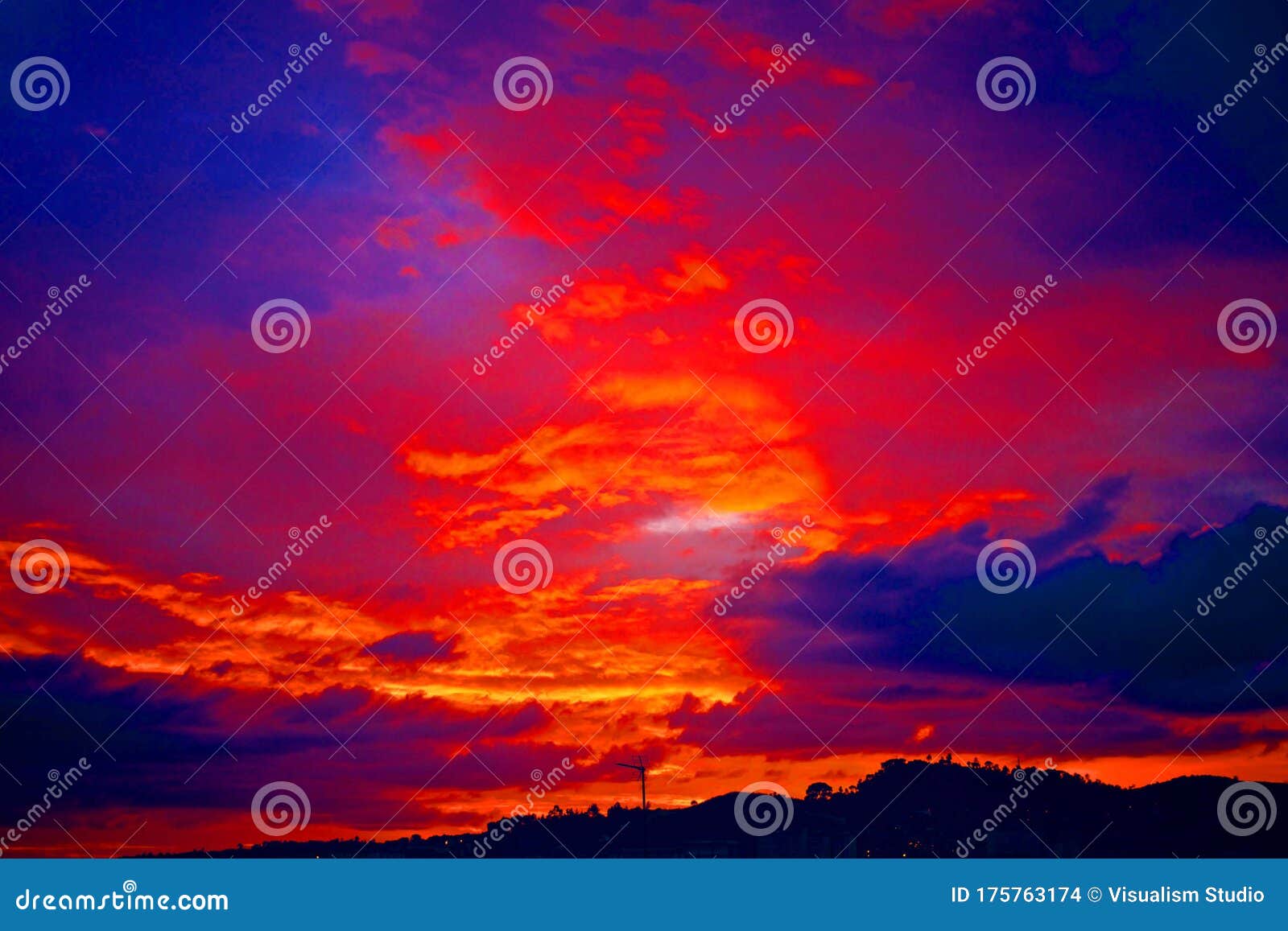 Red Sunset Sky and Beautiful Blue Sky Background with Clouds and Sunlight  Beams Stock Photo - Image of morning, evening: 175763174