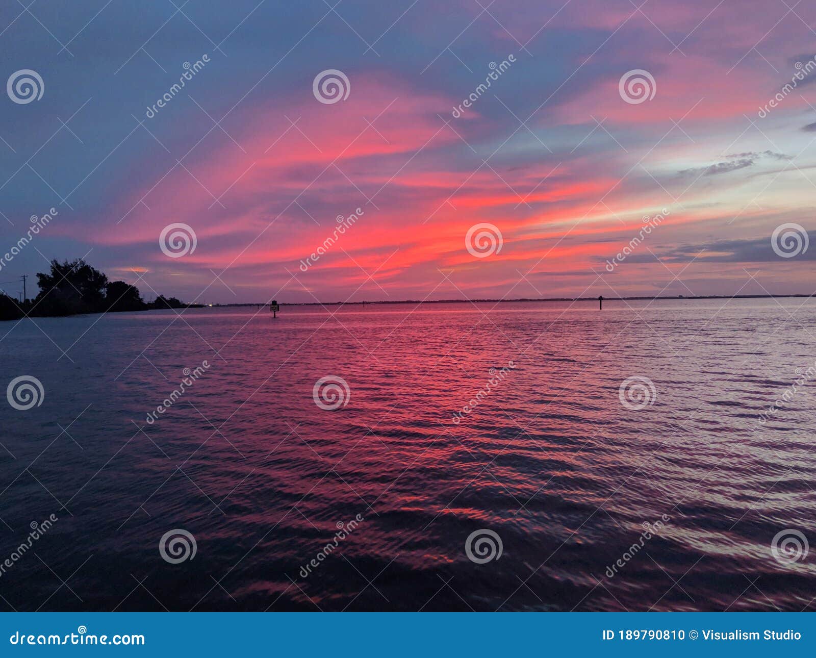 Red Sunset View Gorgeous Panorama Scenic With Blue Cloud Sky Of