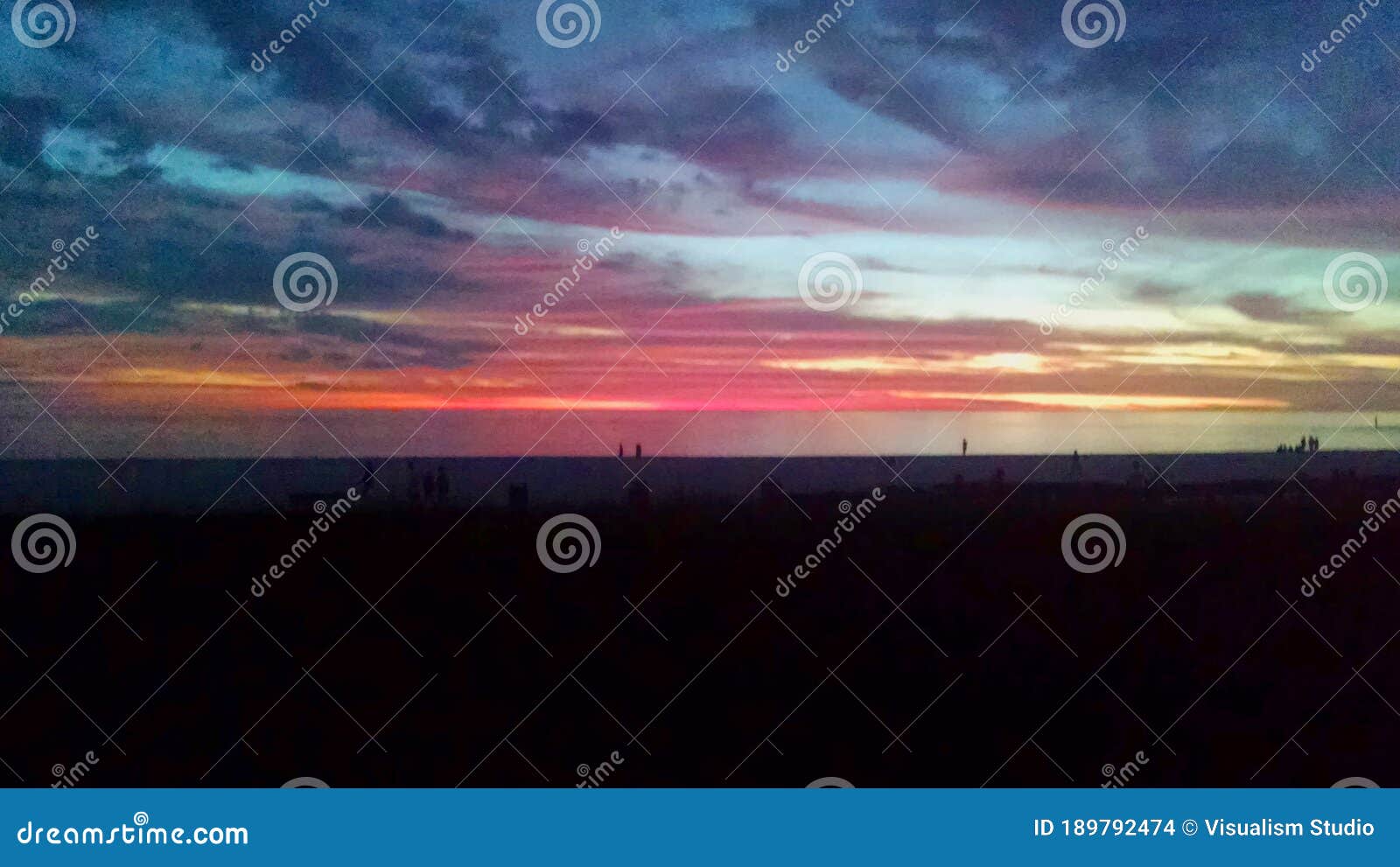 Red Sunset View Gorgeous Panorama Scenic With Blue Cloud Sky Of