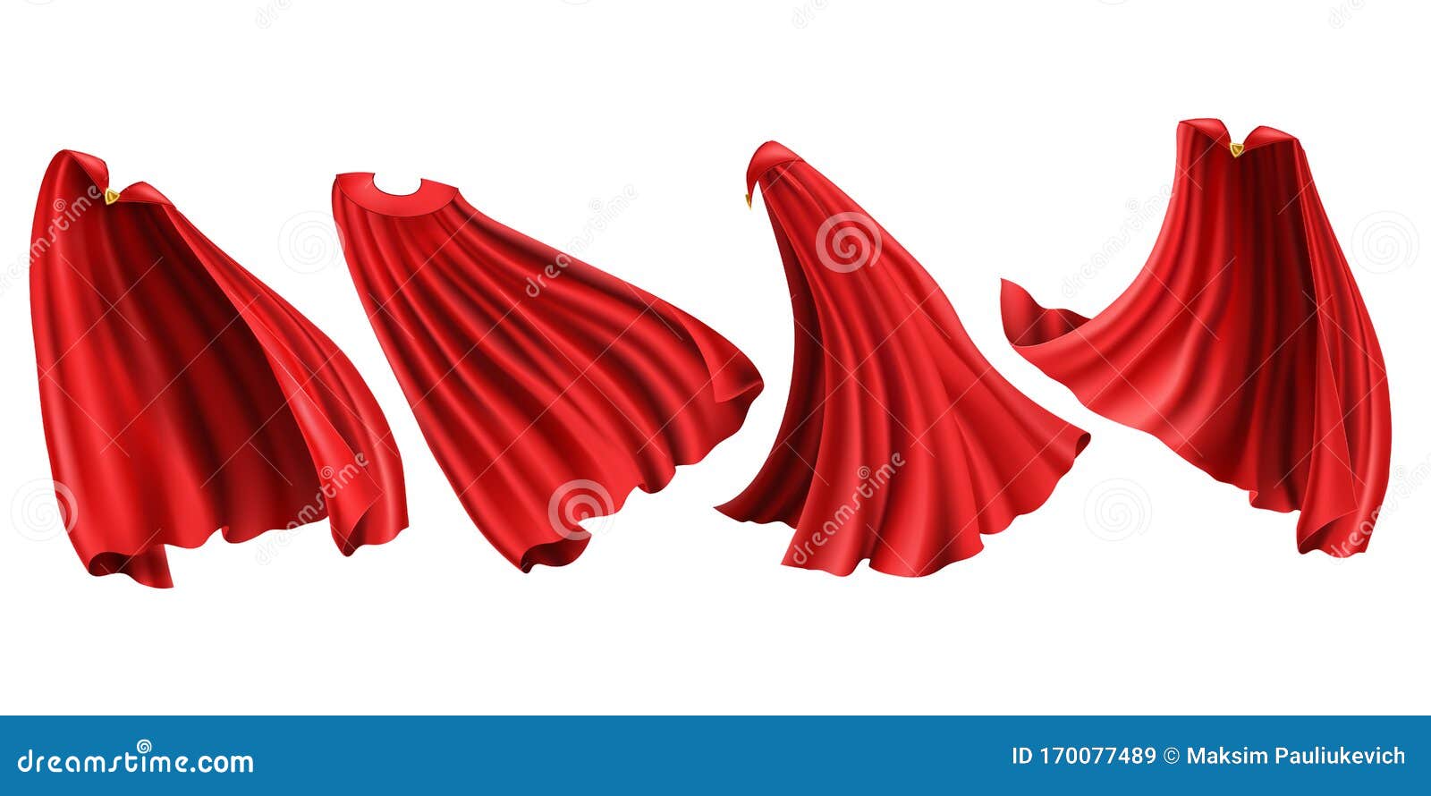 red superhero cloaks with golden clasp clipart set