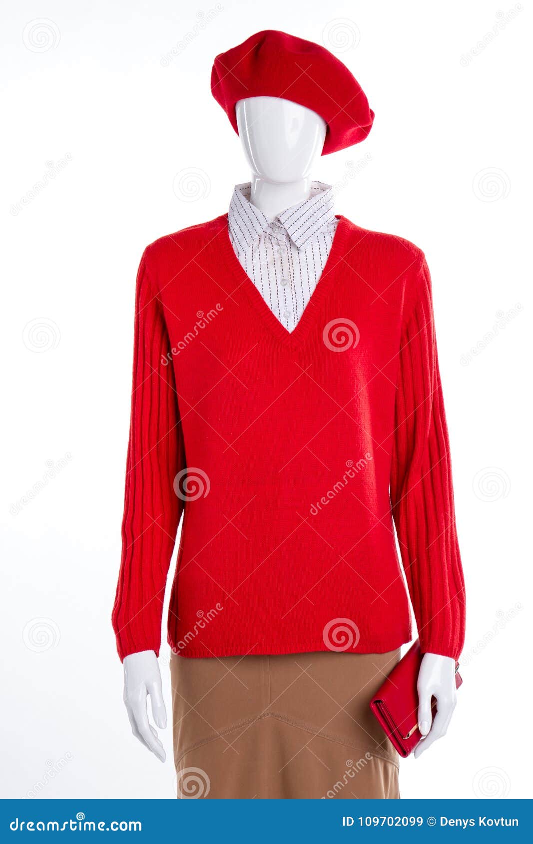 Red Sweater with Collar for Women. Stock Image - Image of garment ...