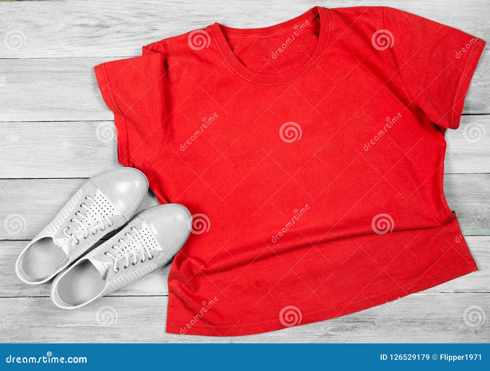 Red Short Sleeve T-Shirt Flat Lay Fashion Design Stock Image - Image of ...