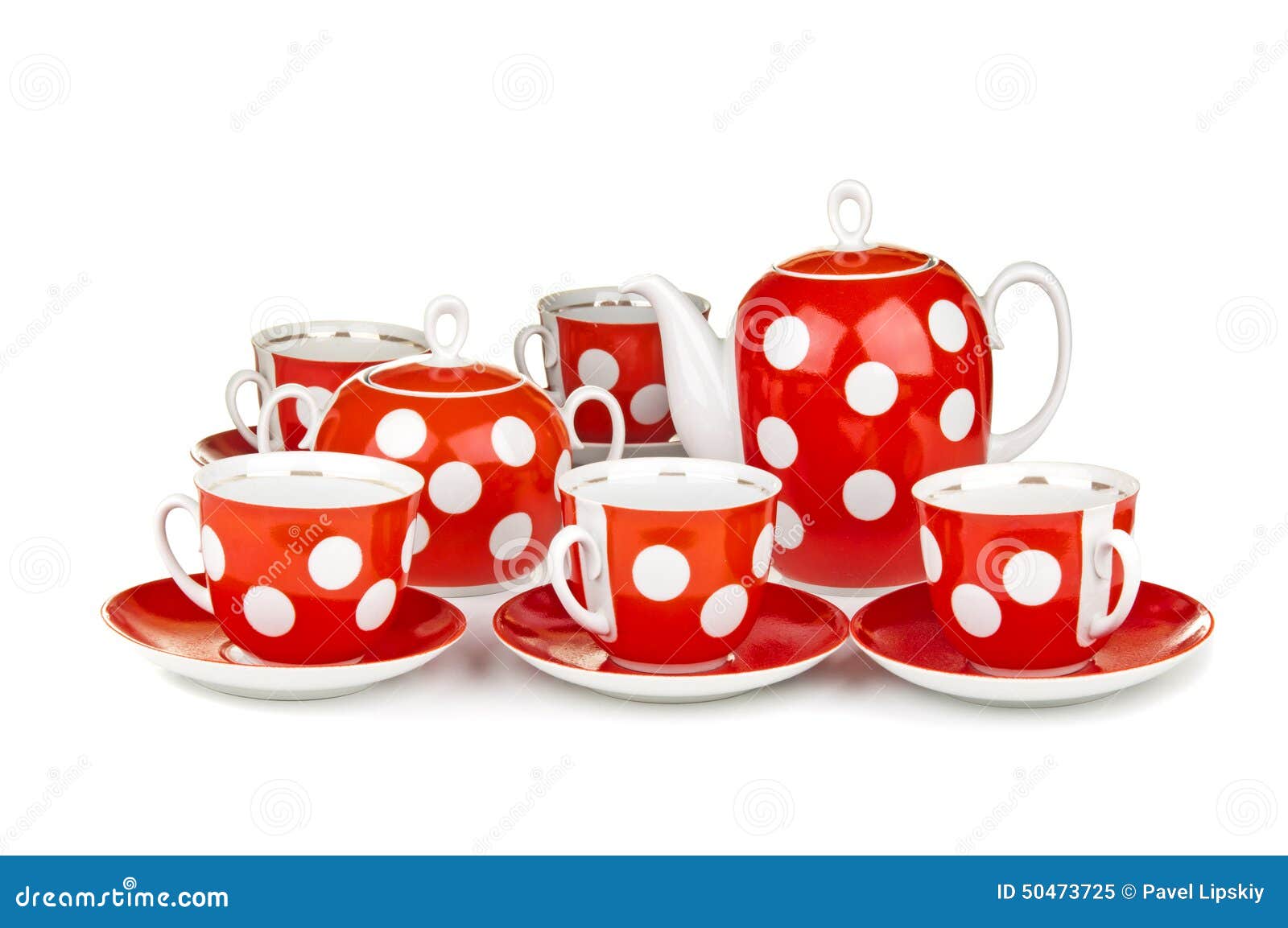 Red tea cups and tea pot stock image. Image of nobody 50473725