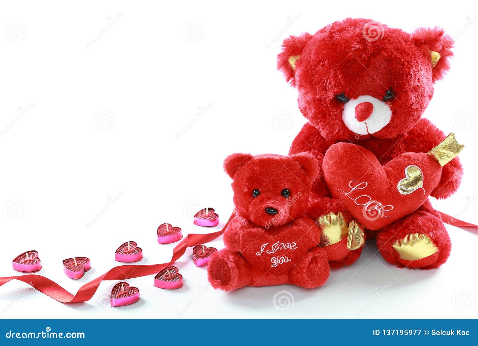 Red Teddy Bear with Red Heart and Red Ribbon with I Love You Candle on  White Background. Valentine`s Day. Mother`s Day Stock Image - Image of  gift, frame: 137195977