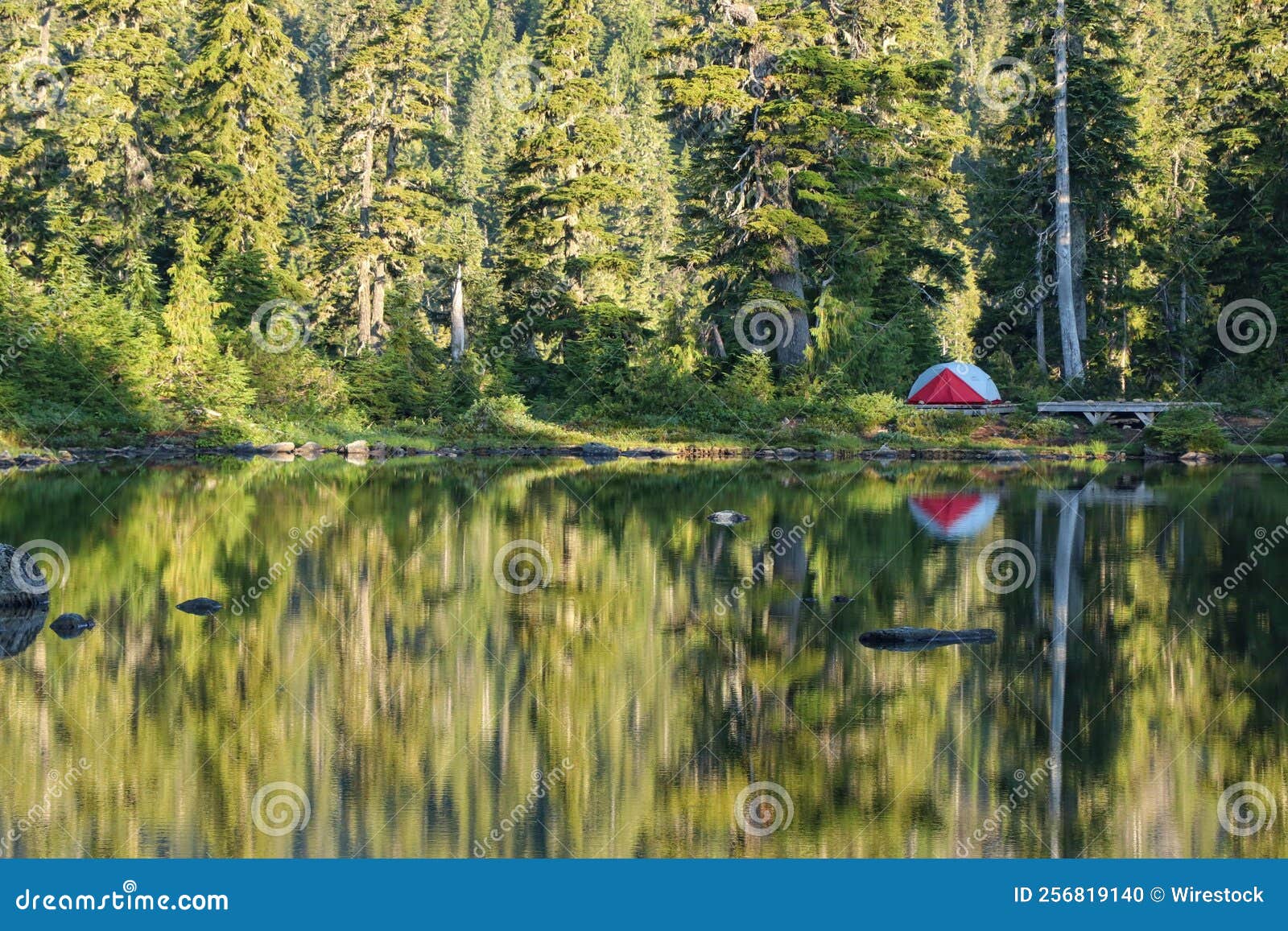 Red Tent Near the Shore of a Lake Stock Photo Image of ducks, mountains 256819140