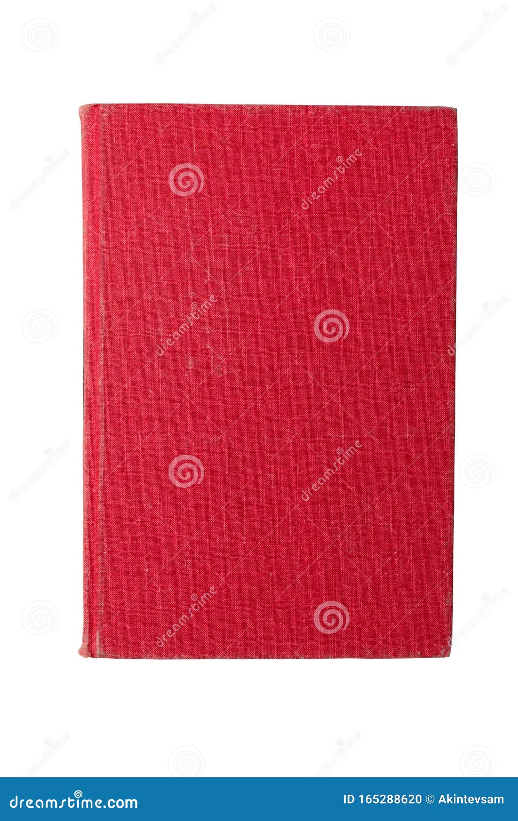 red textile cover of an old hardback book  on white background.