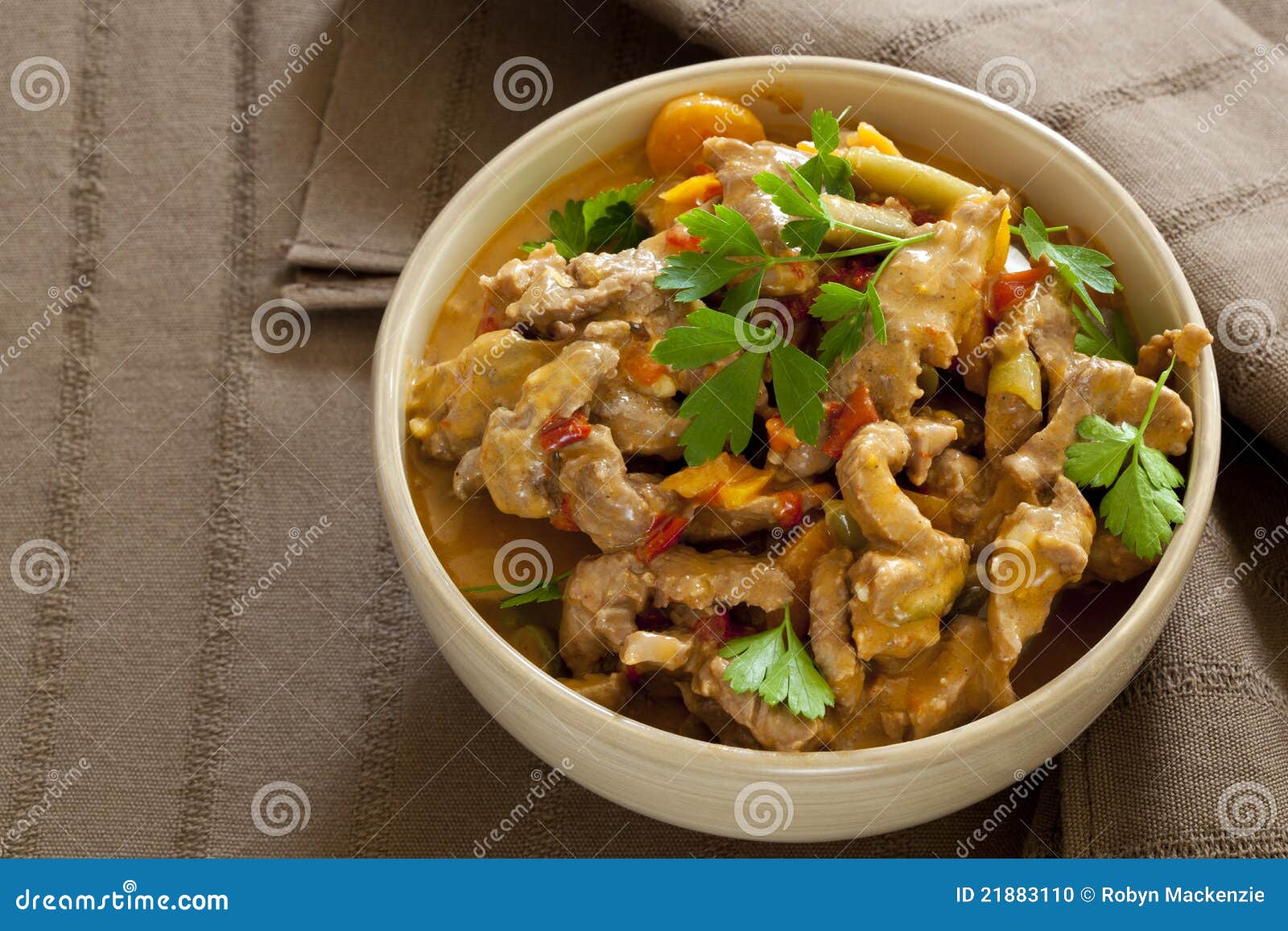 Thai Beef Massaman Curry And Rice Side Dish. Horizontal Top View