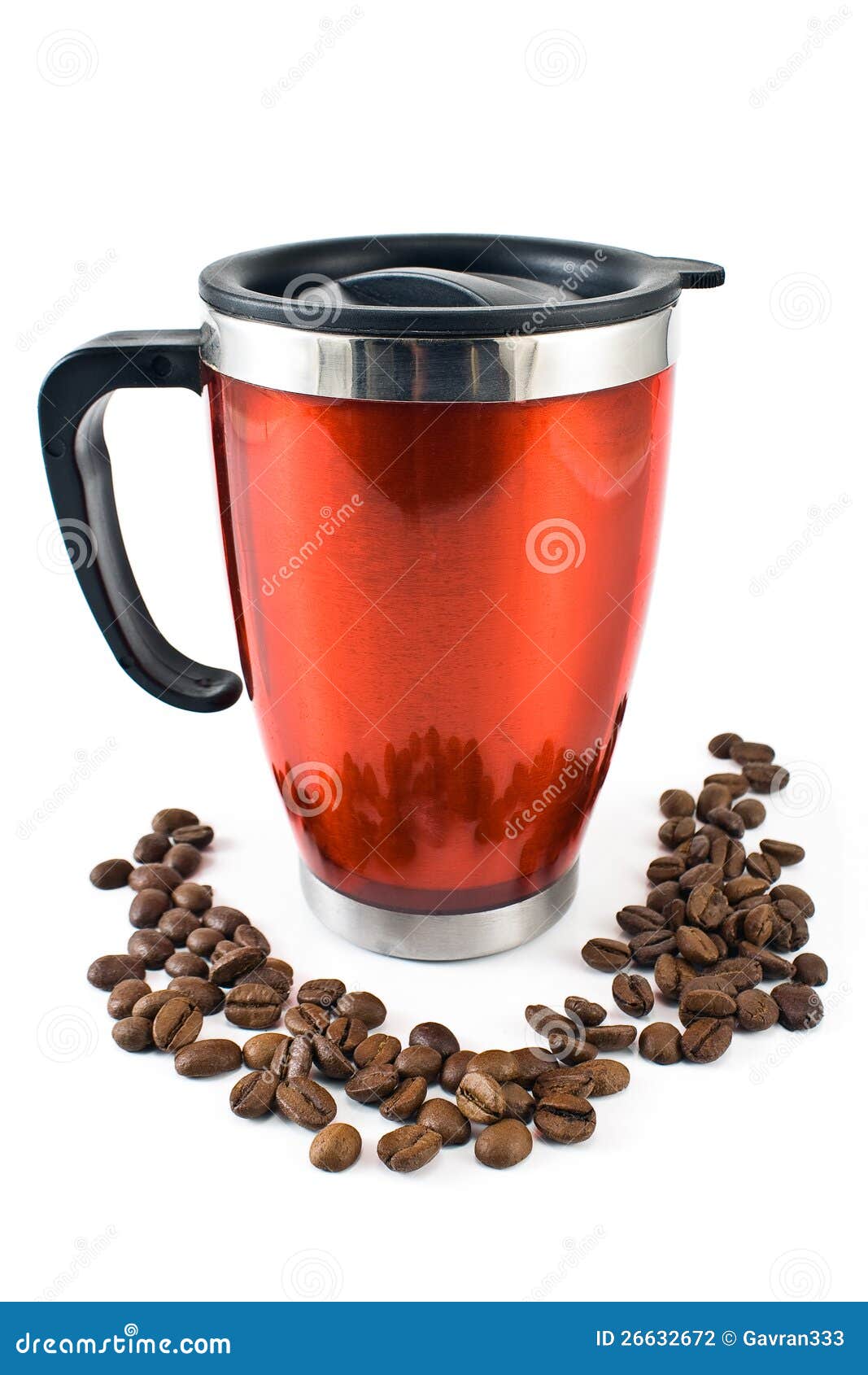 Red Thermos With Coffee Beans Stock Photo Image of
