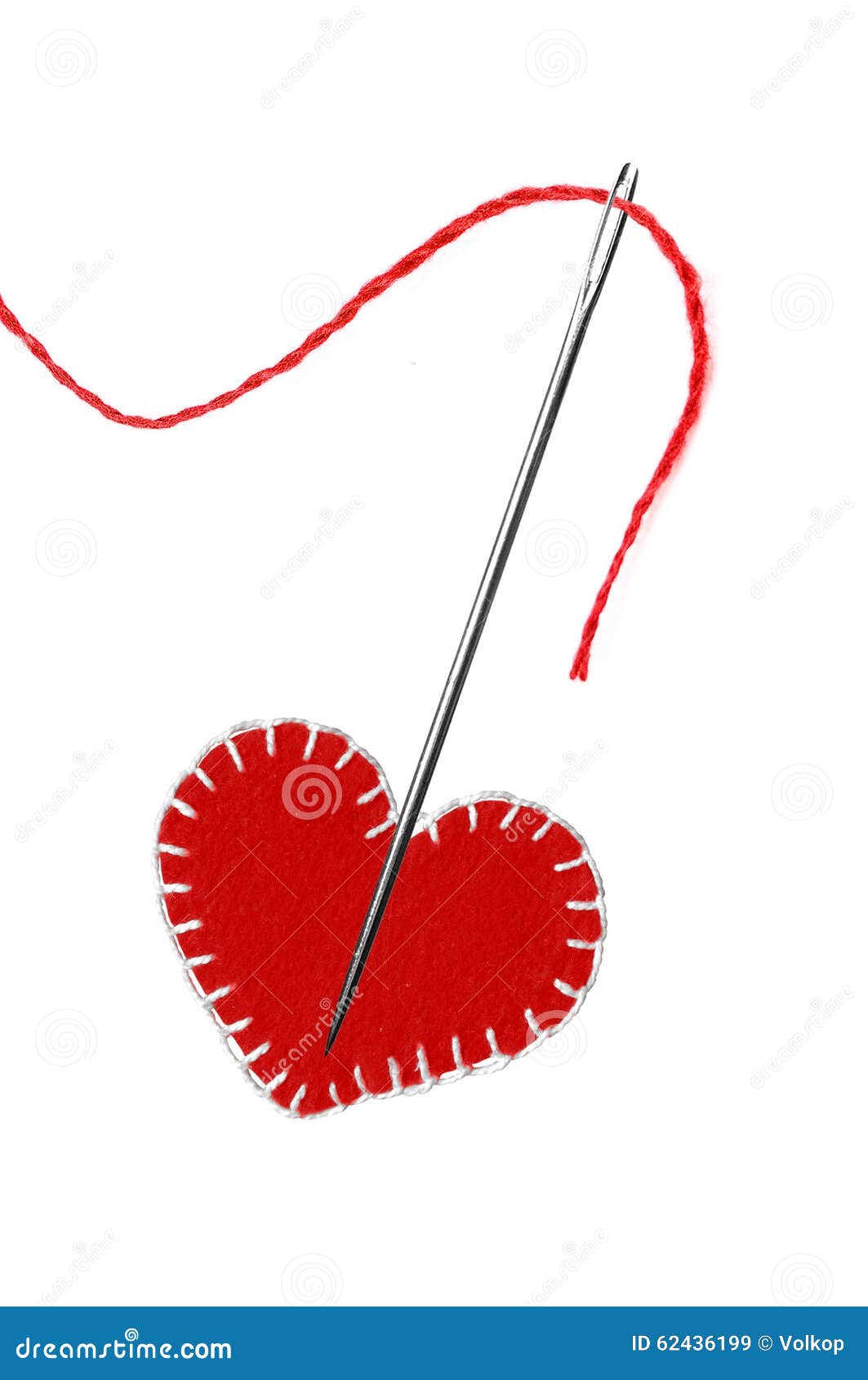 Red Thread, Needle and Heart Isolated on White Stock Image Image of