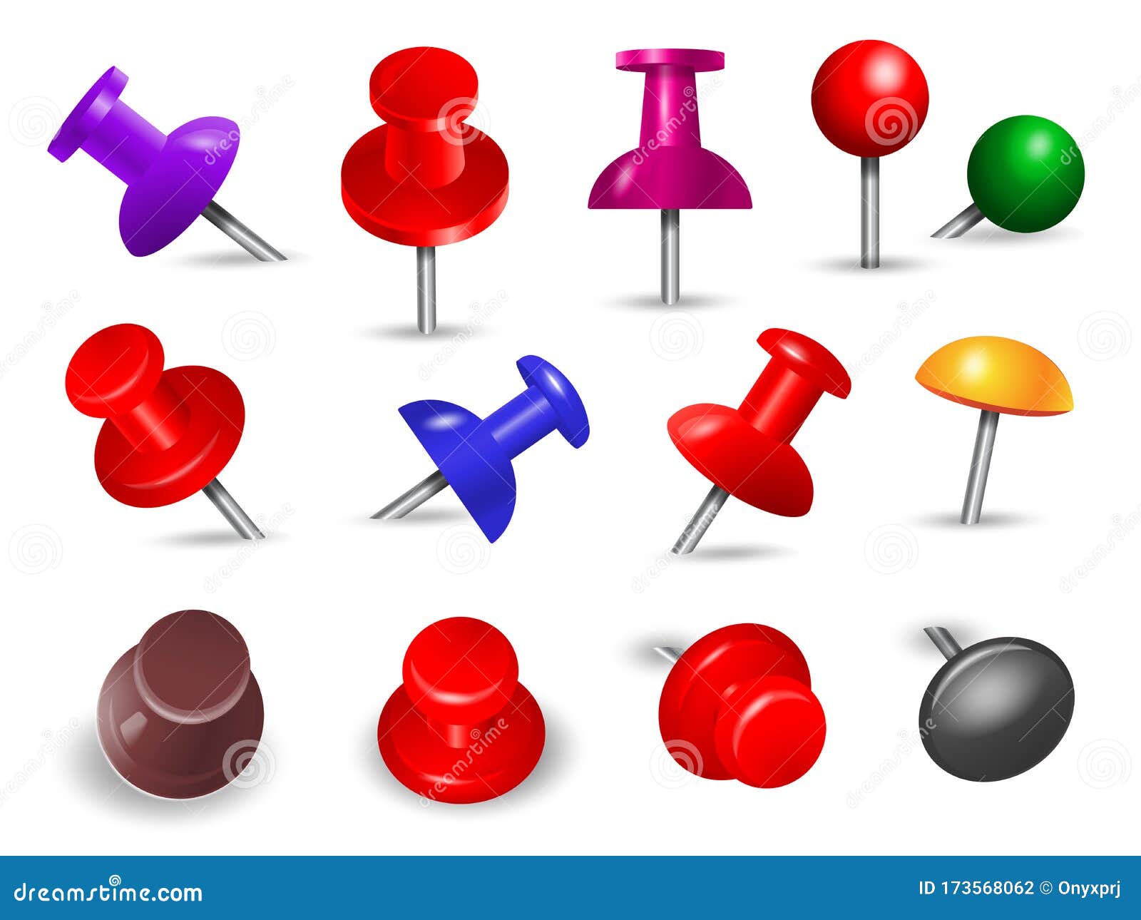 Red Thumbtack. Office Supplies for Paper Note Push and Attachments