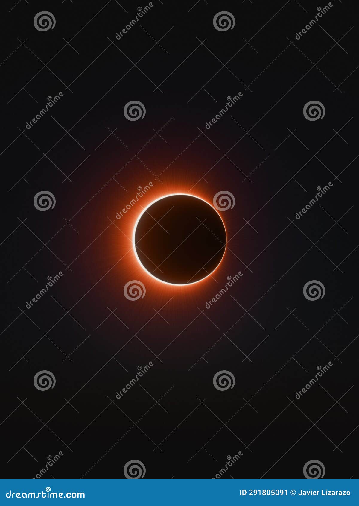 red total solar eclipse, alignment of sun, earth and moon on a dark sky