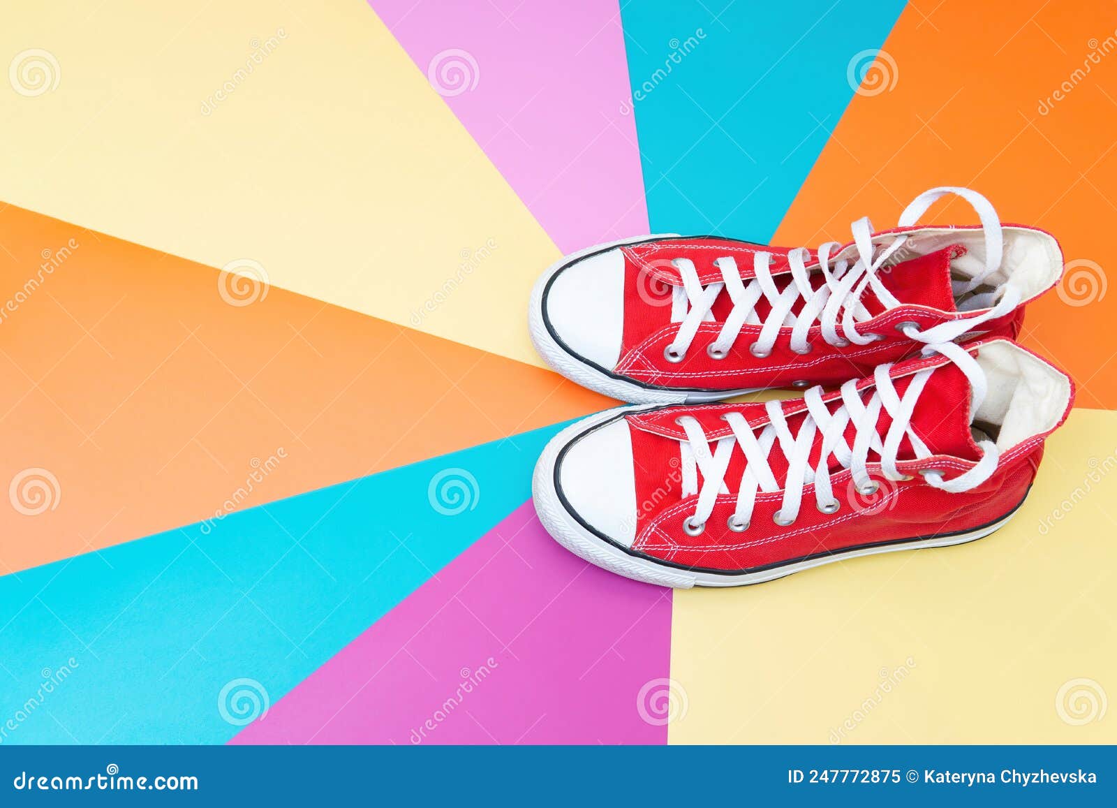 Red Trainers on a Multicolored Abstract Background Stock Image - Image ...