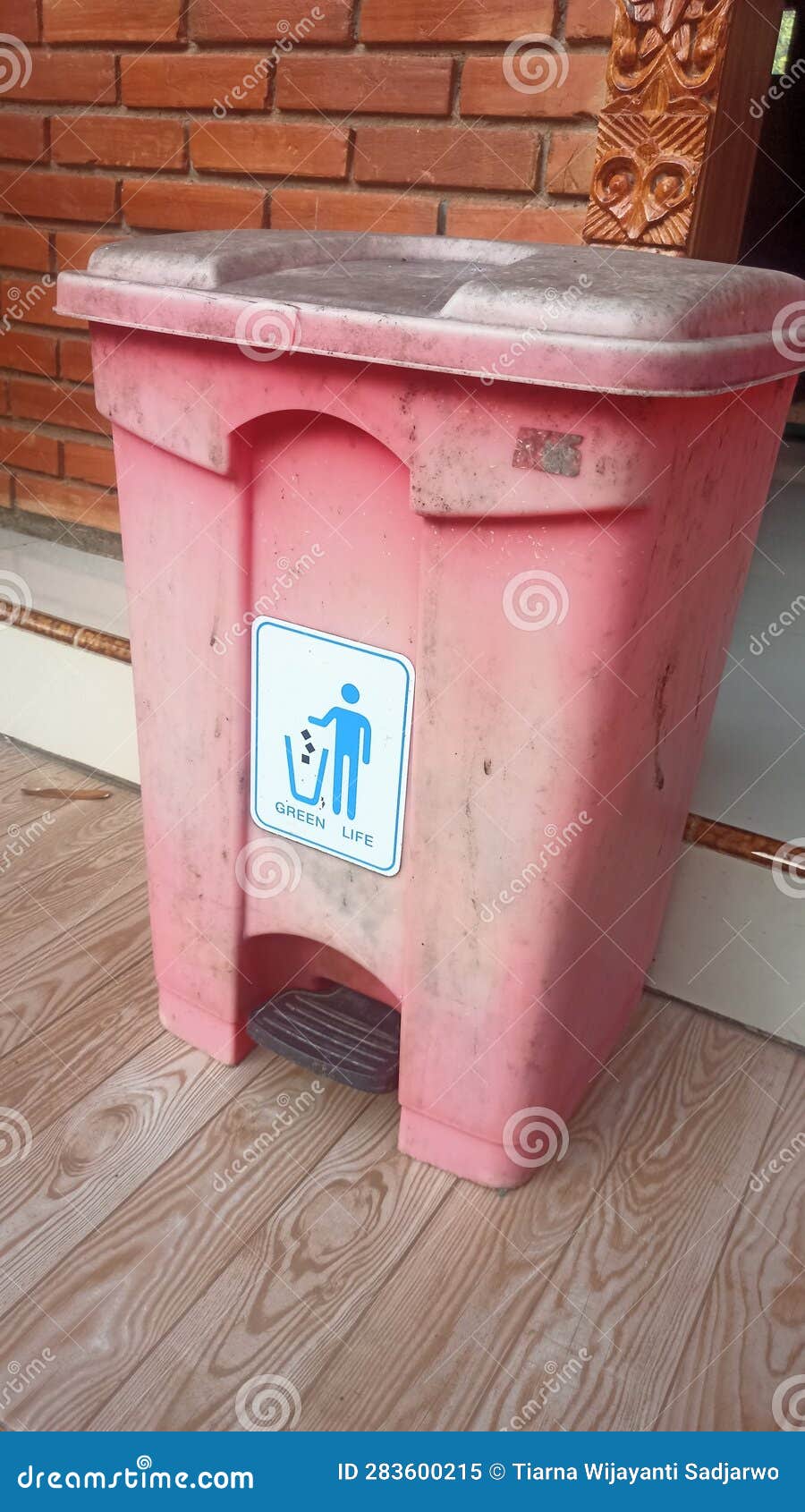 Red Trash Can in Front of the House Stock Image Image of hand, iron
