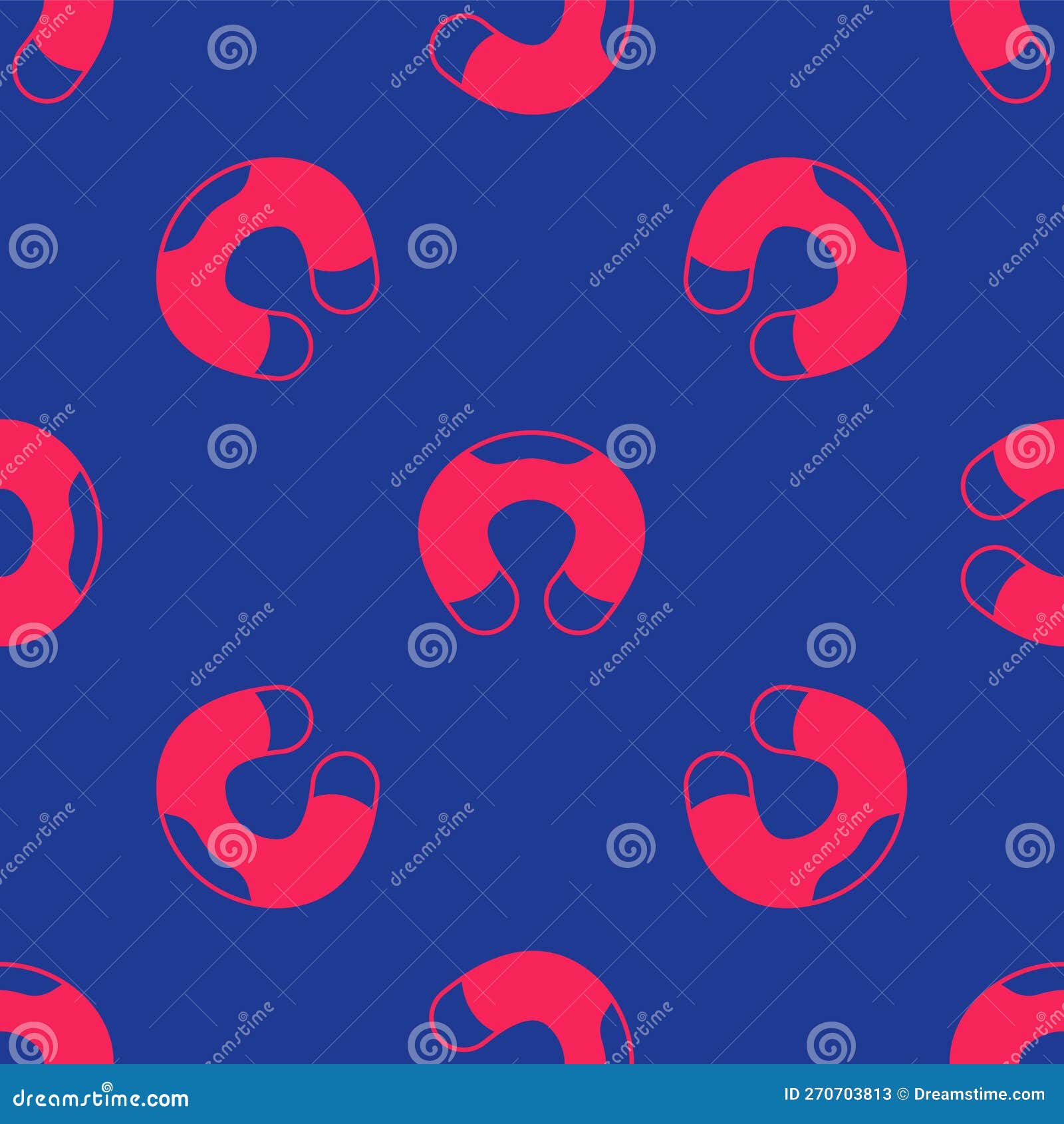 Red Travel Neck Pillow Icon Isolated Seamless Pattern on Blue