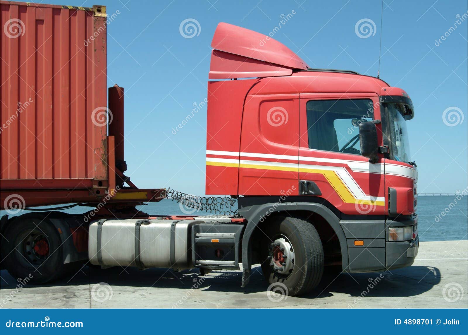 Red truck with container stock image. Image of container  4898701