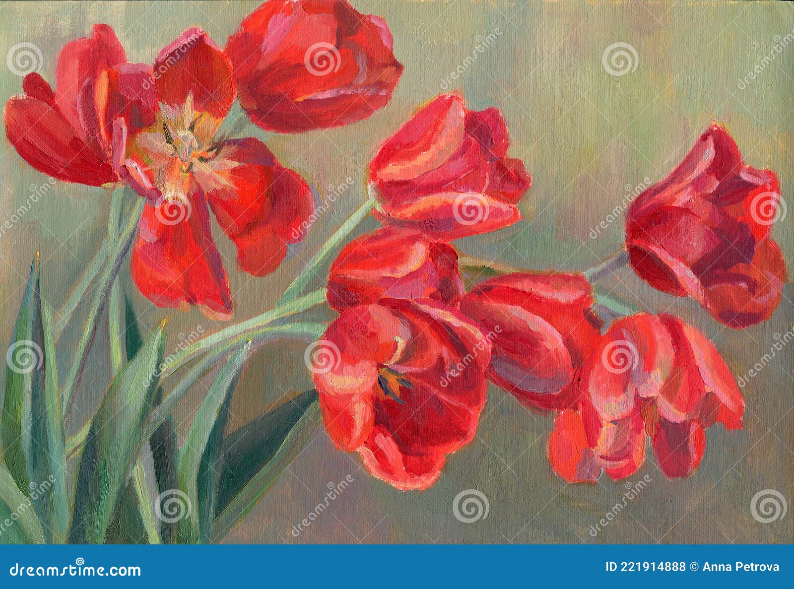 red tulips drawing oil
