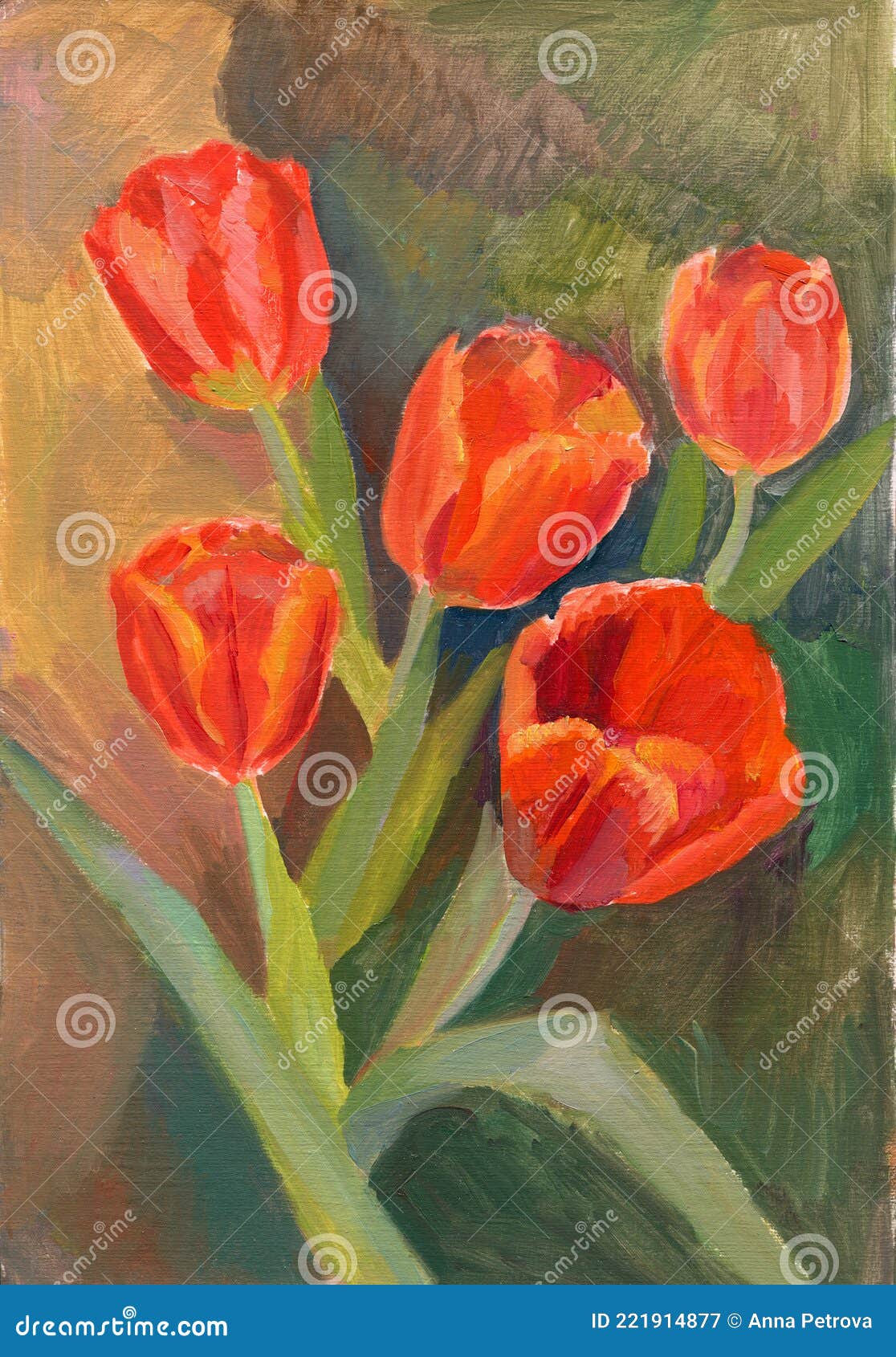 red tulipanes drawing oil