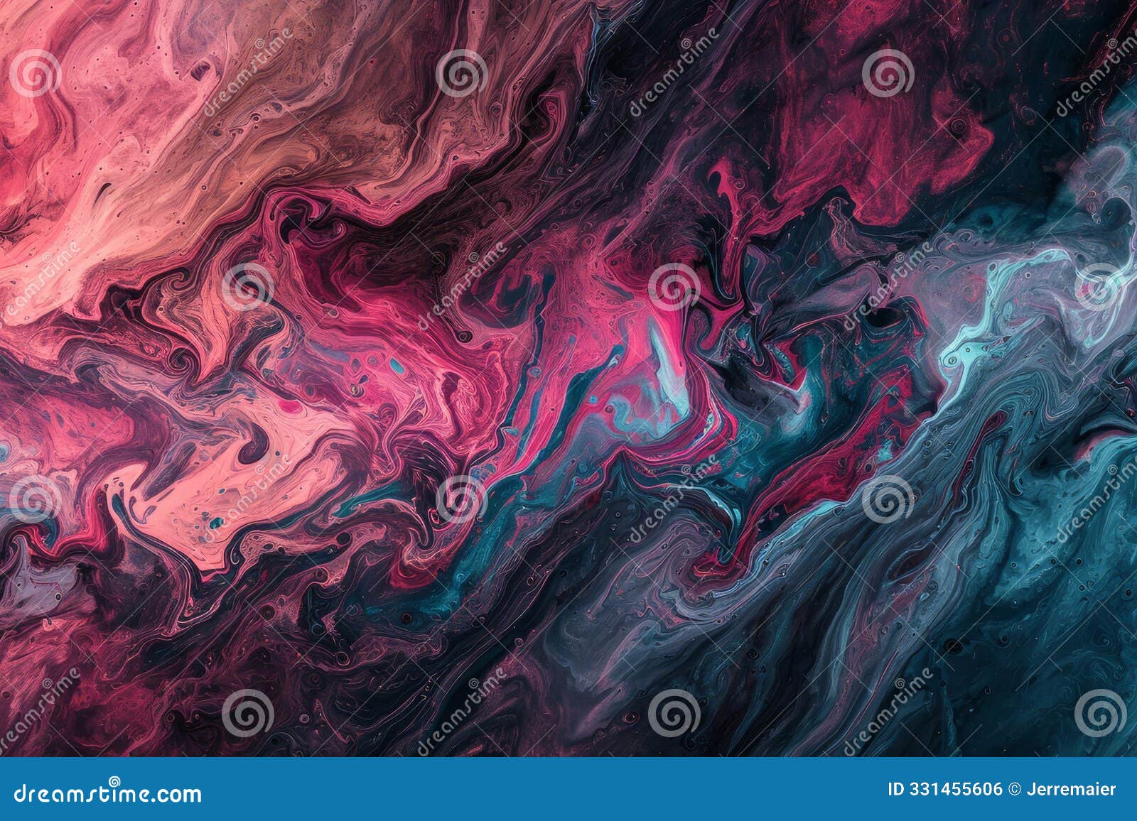 red and turquoise abstract colorful psychedelic organic liquid paint ink marble texture background. dark fluent surface