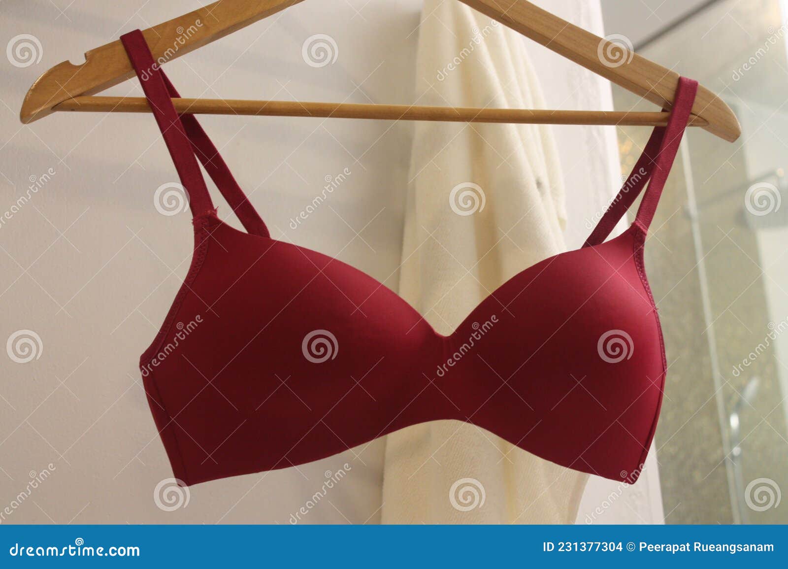 Red underwire T-shirt bra stock photo. Image of adult - 231377304