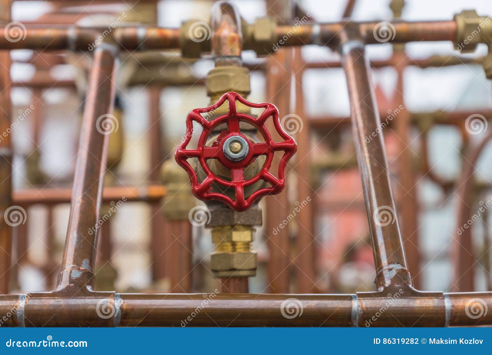 Red Valve on Copper Pipe Construction in Outdoor Stock Photo Image of plastic, construction